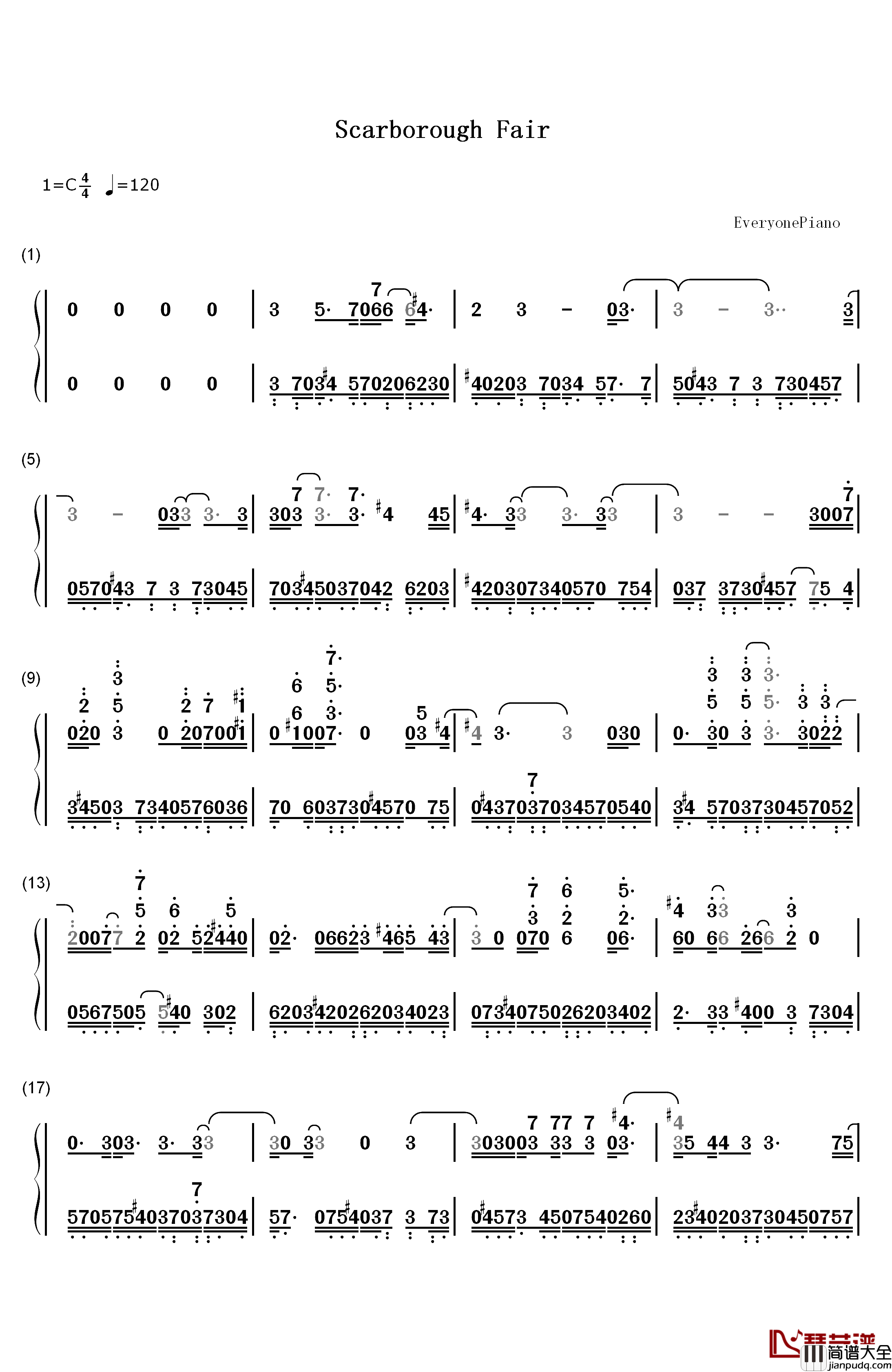 Scarborough_Fair钢琴简谱_数字双手_Simon_&_Garfunkel