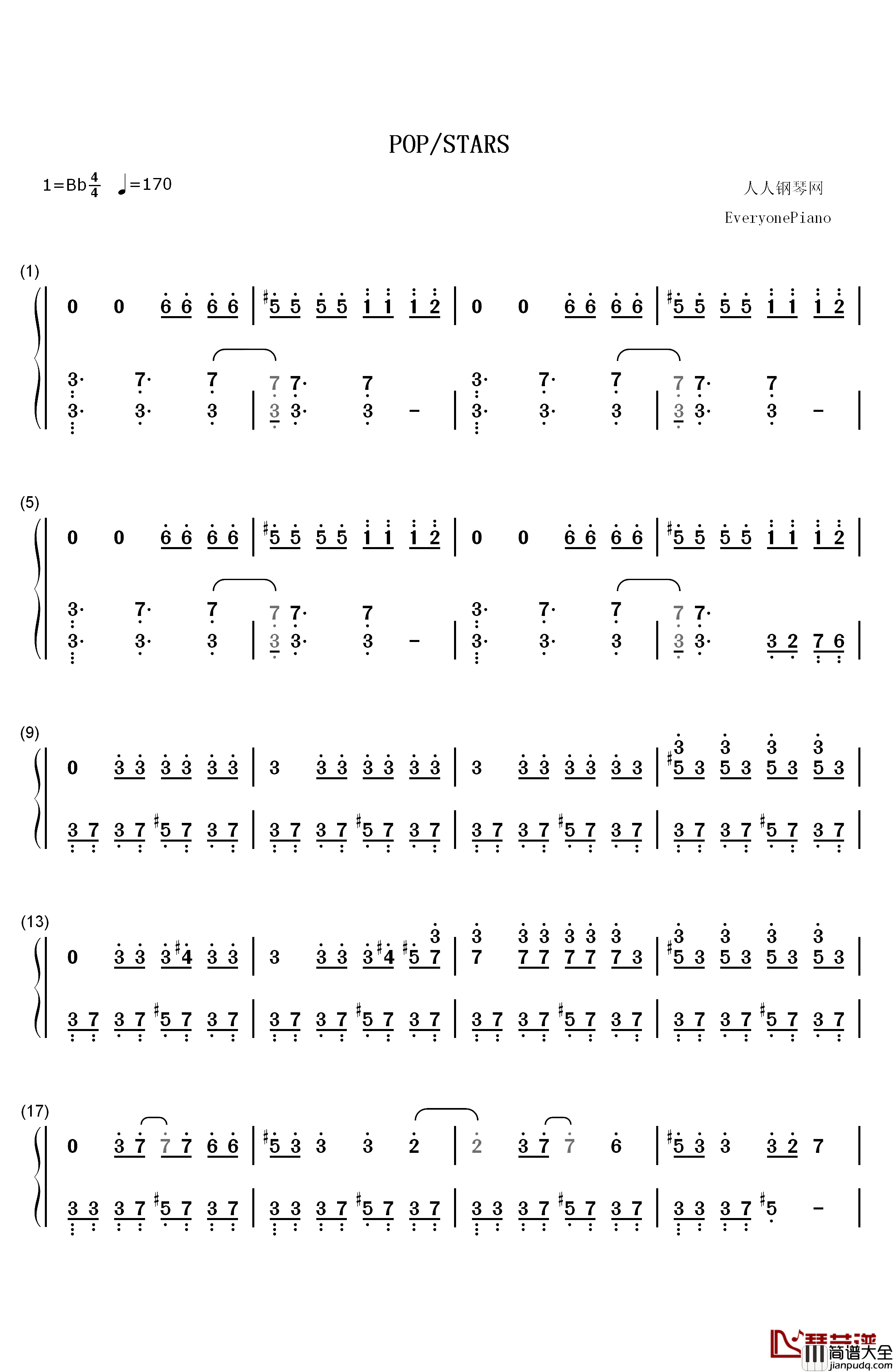 POP_STARS钢琴简谱_数字双手_KDA