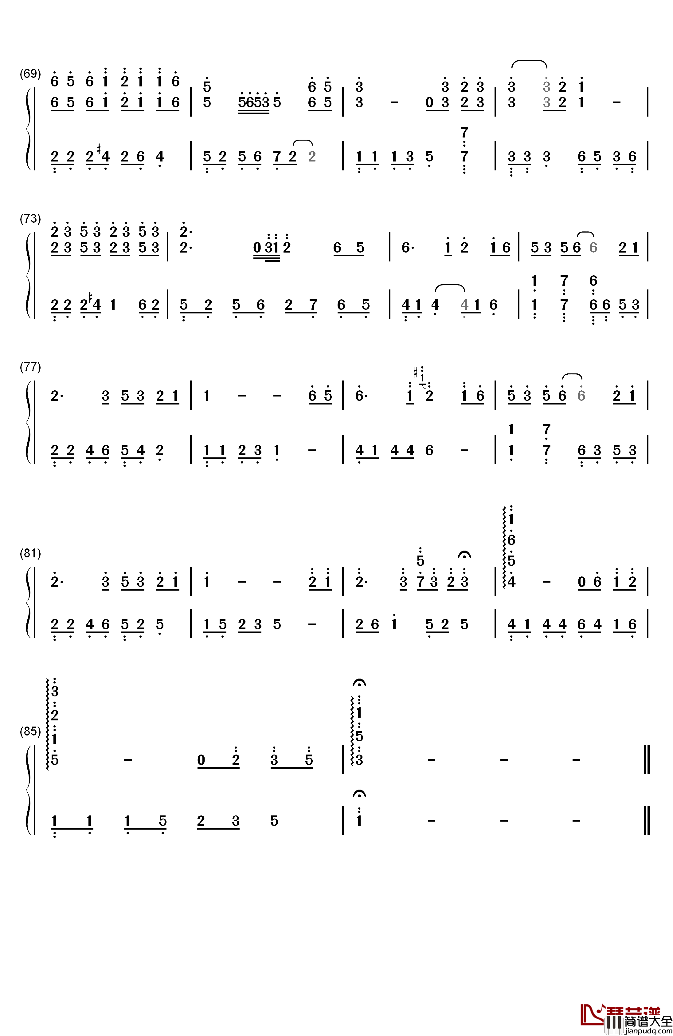 有谁共鸣钢琴简谱_数字双手_张国荣