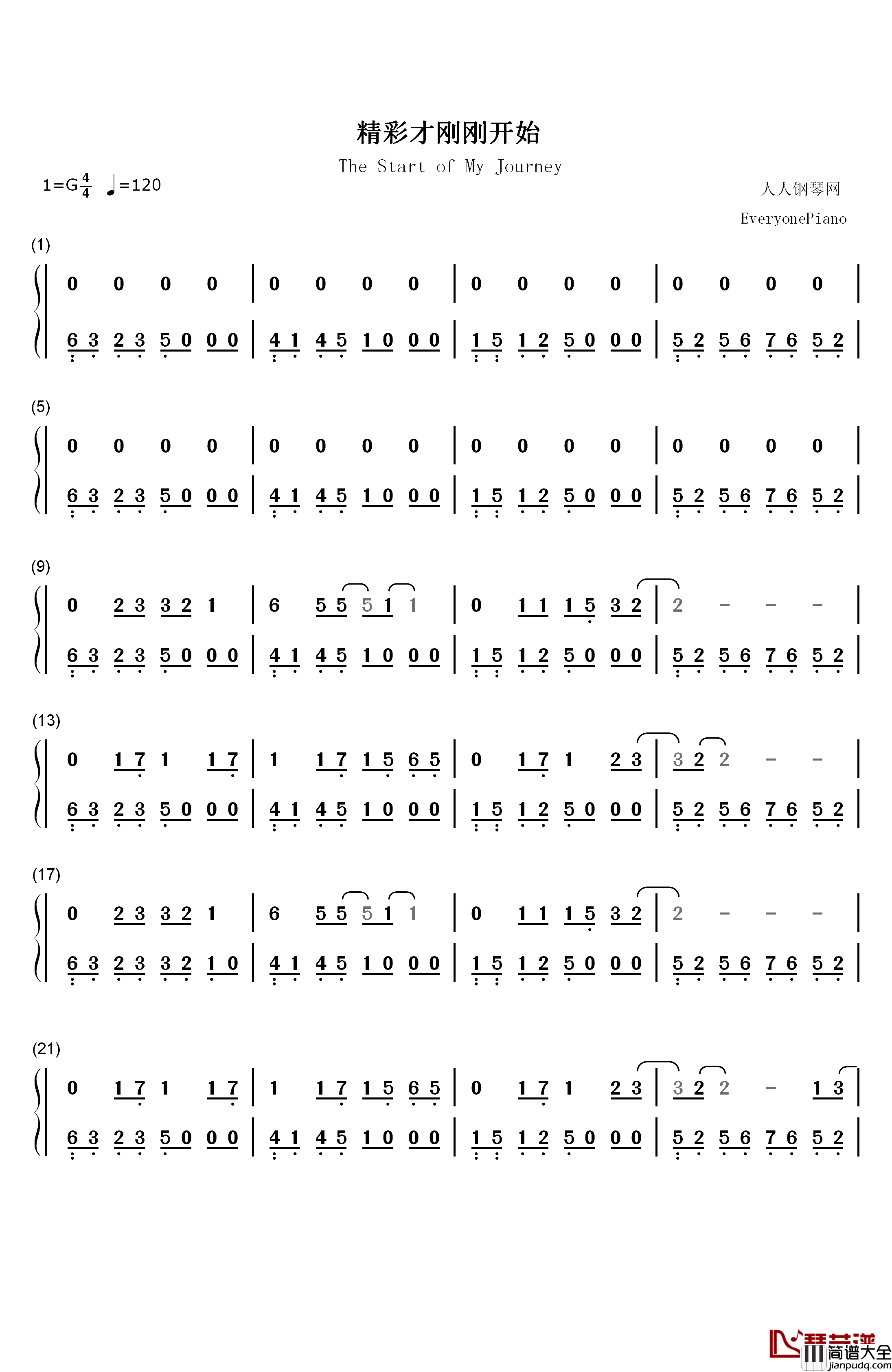 精彩才刚刚开始钢琴简谱_数字双手_易烊千玺