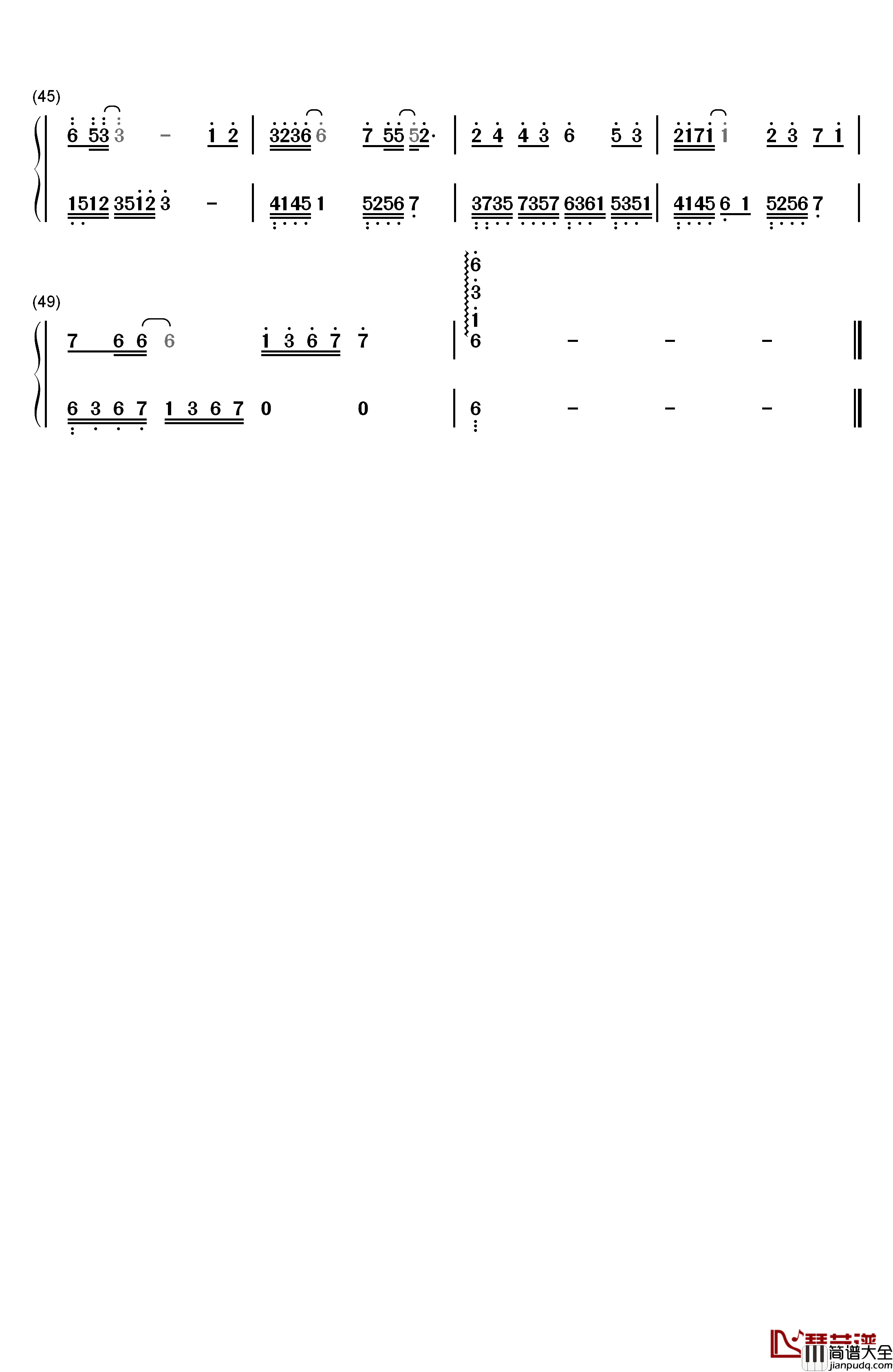 了结钢琴简谱_数字双手_董贞