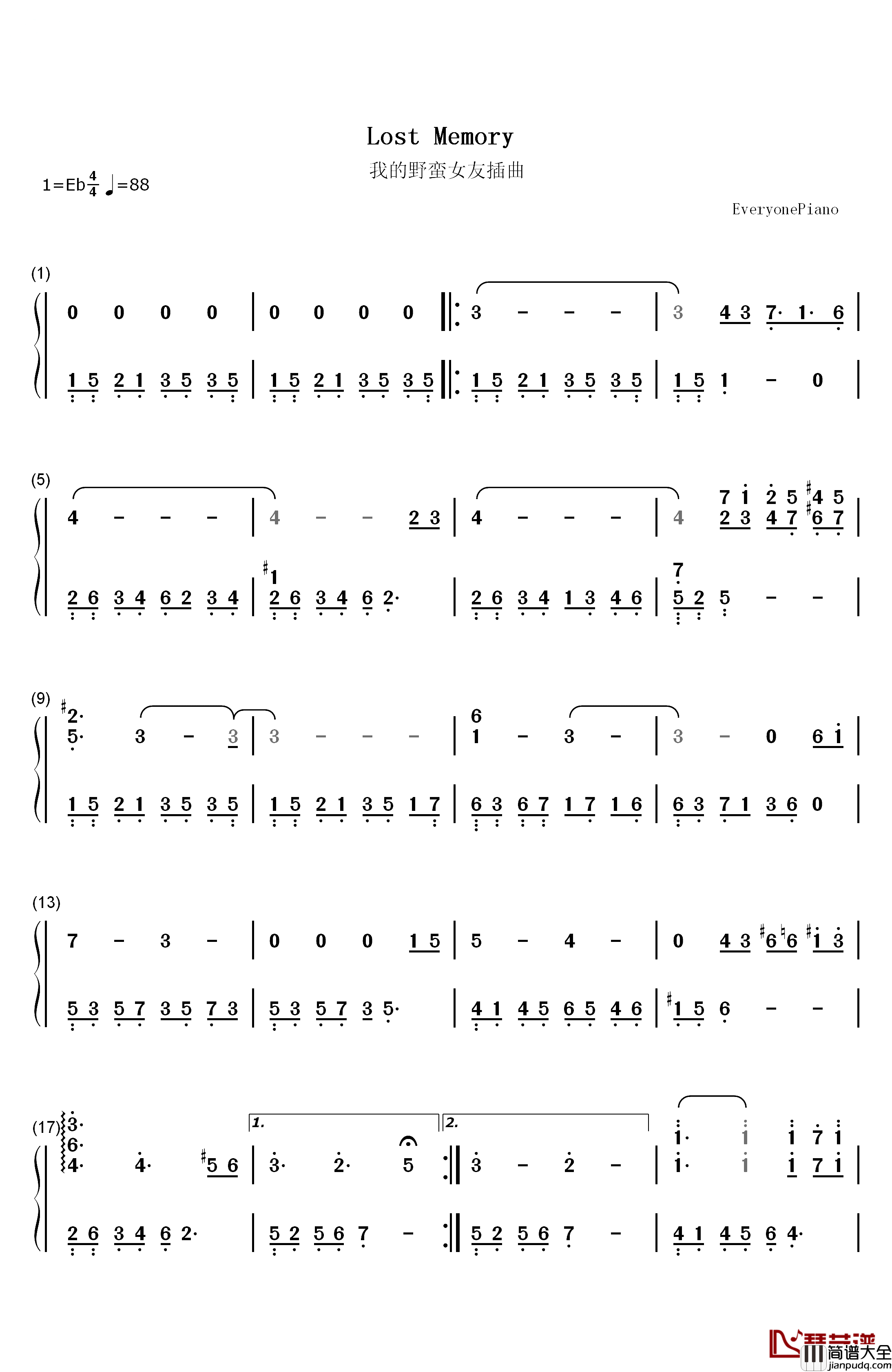 Lost_Memory钢琴简谱_数字双手_Hyeong_seok_Kim