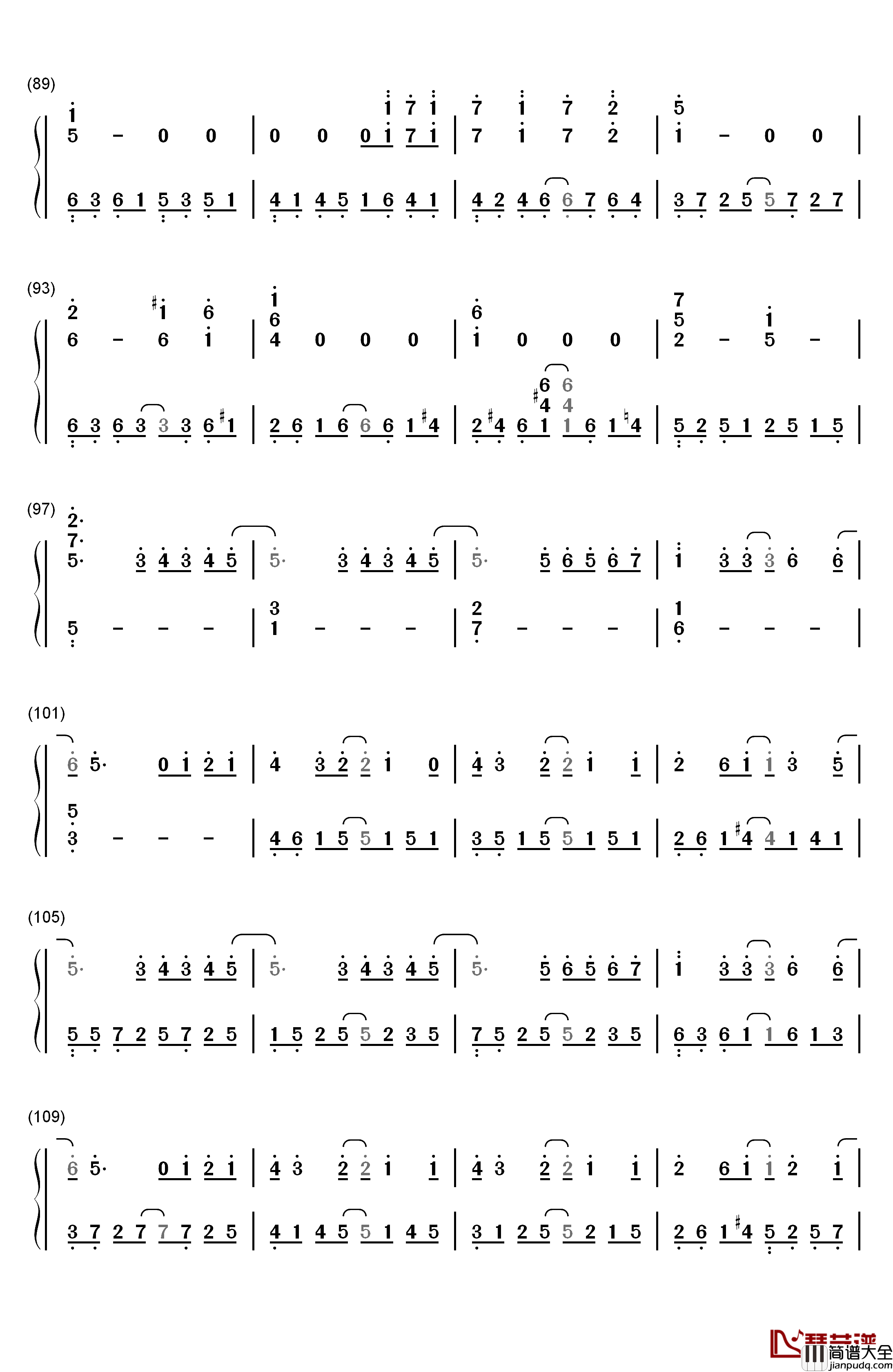 小手拉大手钢琴简谱_数字双手_梁静茹