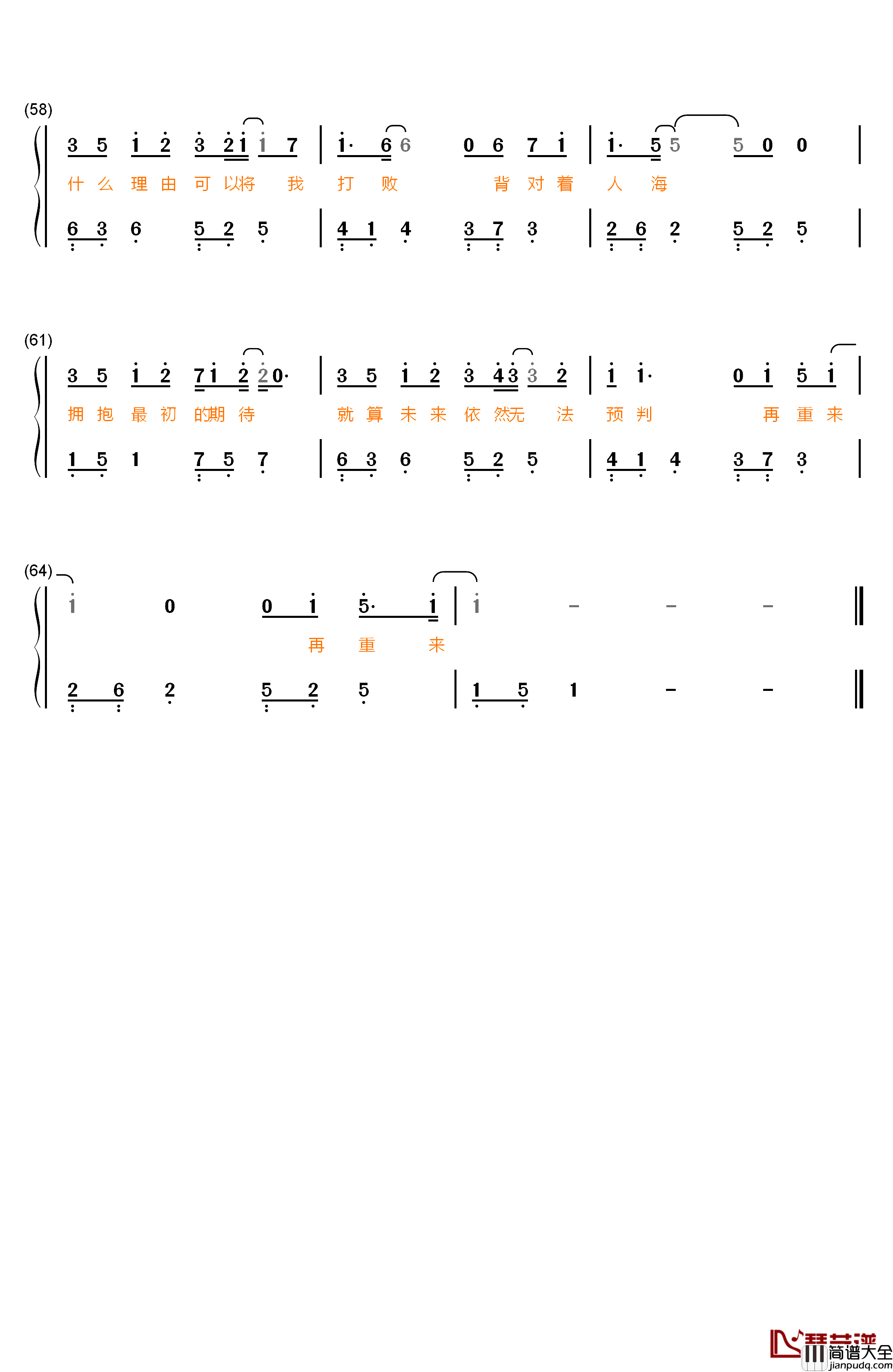 铁拳钢琴简谱_数字双手_筷子兄弟