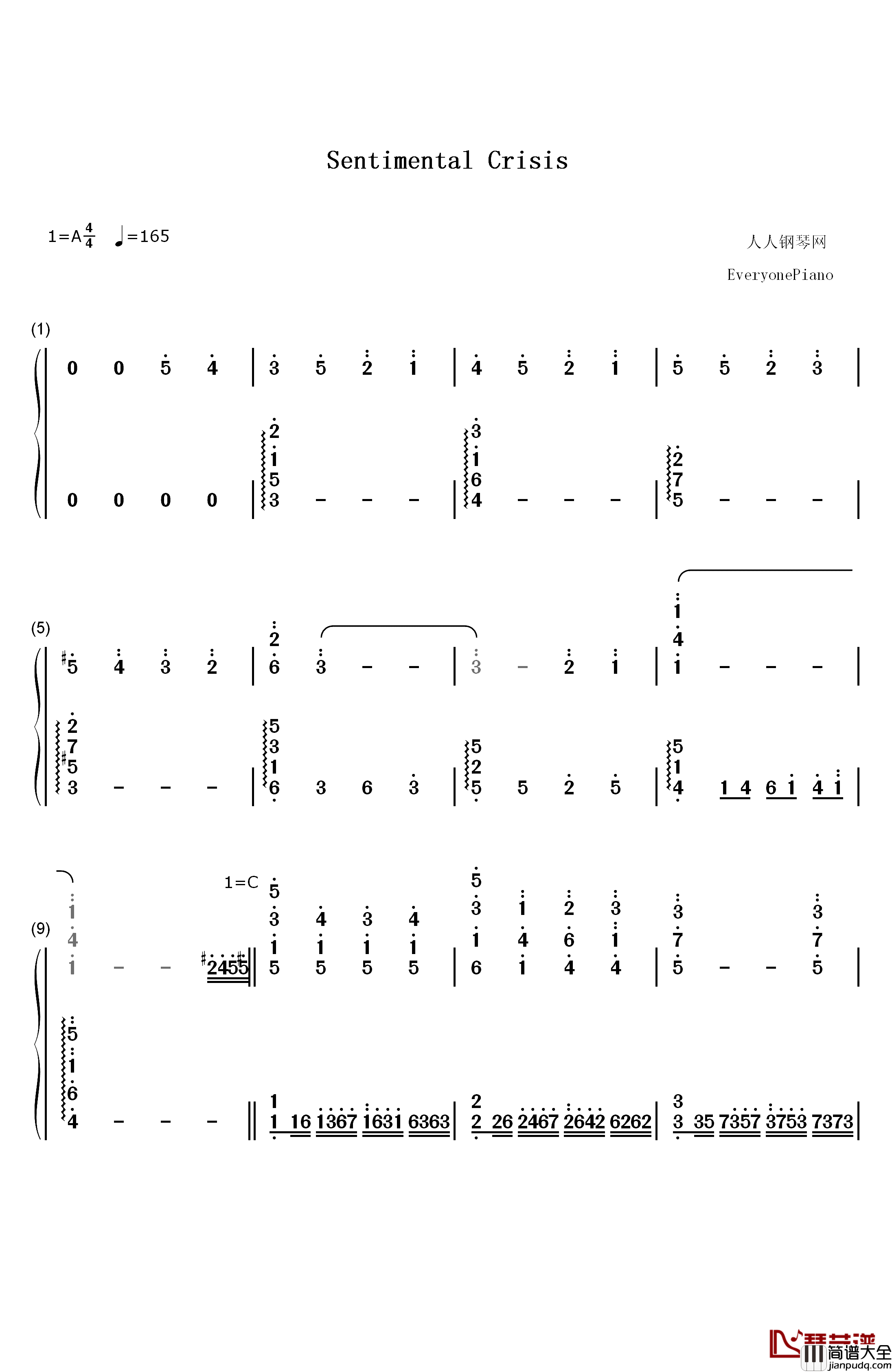 センチメンタルクライシス钢琴简谱_数字双手_Halca