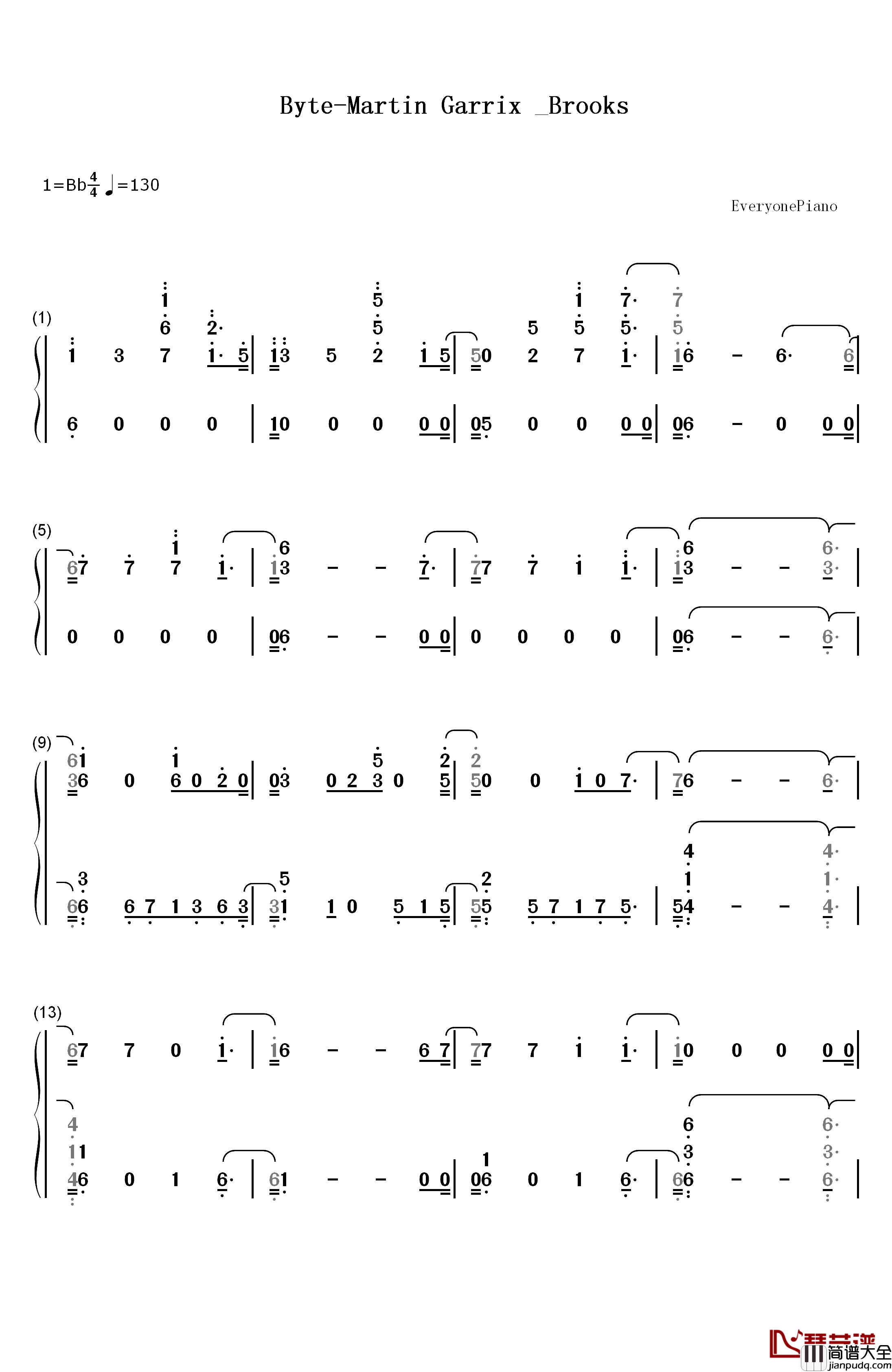 Byte钢琴简谱_数字双手_Martin_Garrix_Brooks