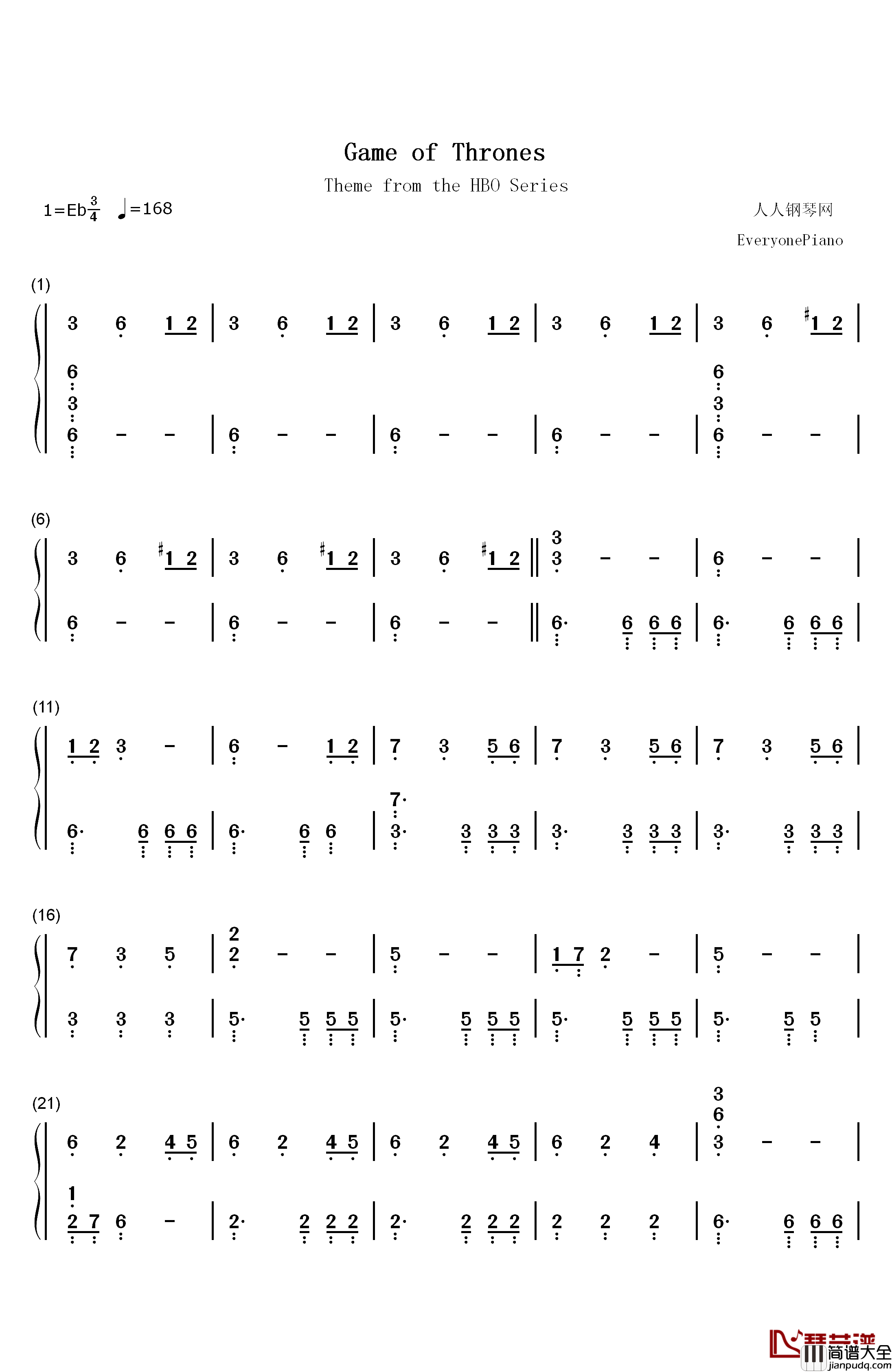 权力的游戏钢琴简谱_数字双手_Ramin_Djawadi