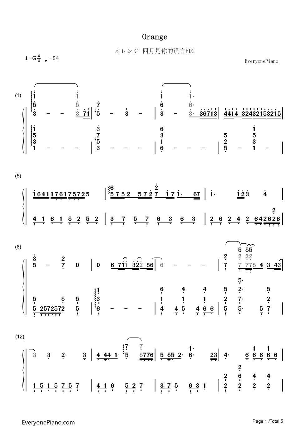 オレンジ钢琴简谱_数字双手_7!!