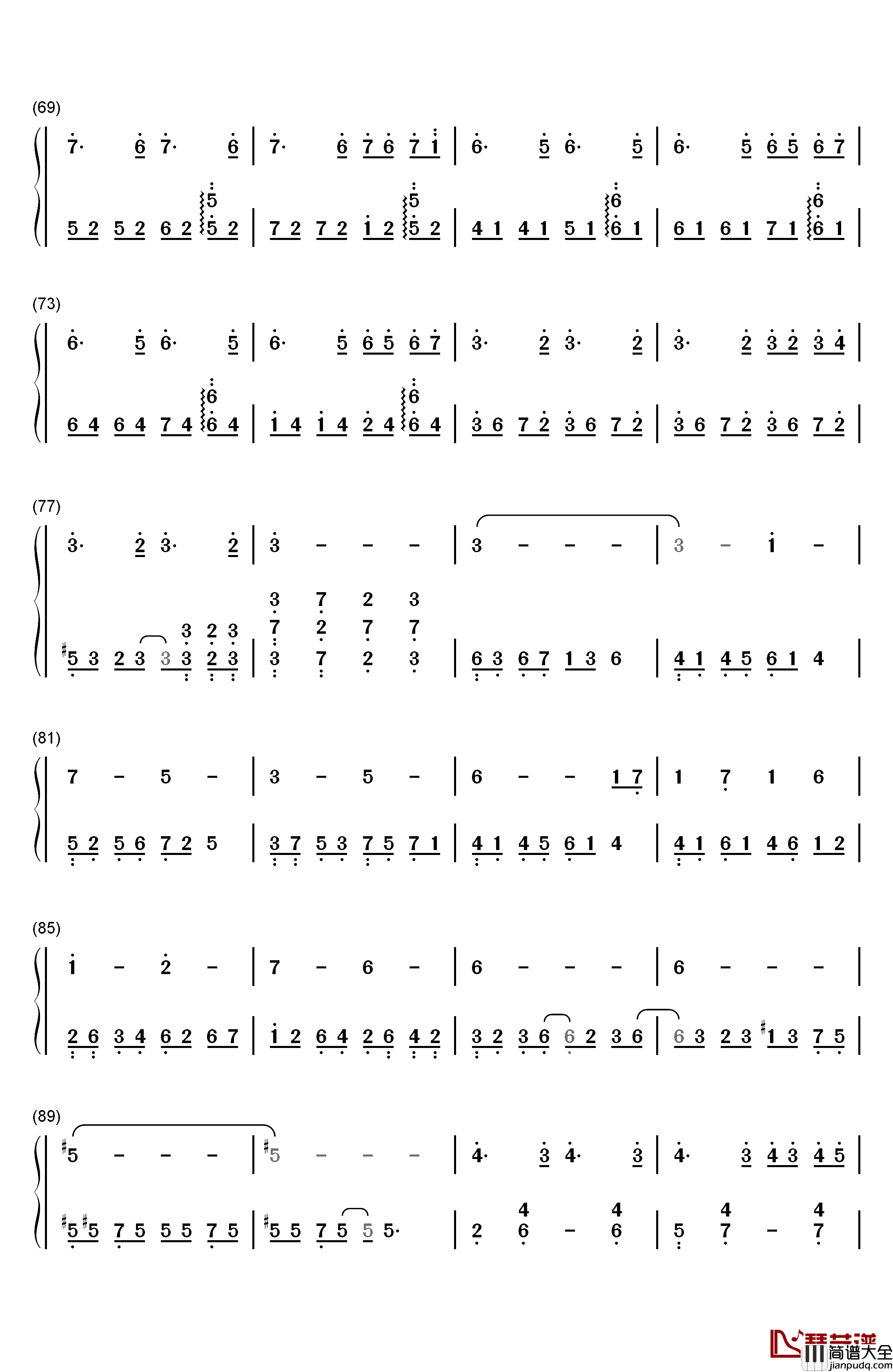 几度枫红钢琴简谱_数字双手_林海