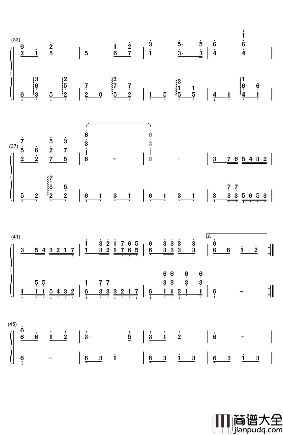 让我们荡起双浆钢琴简谱_数字双手_刘炽