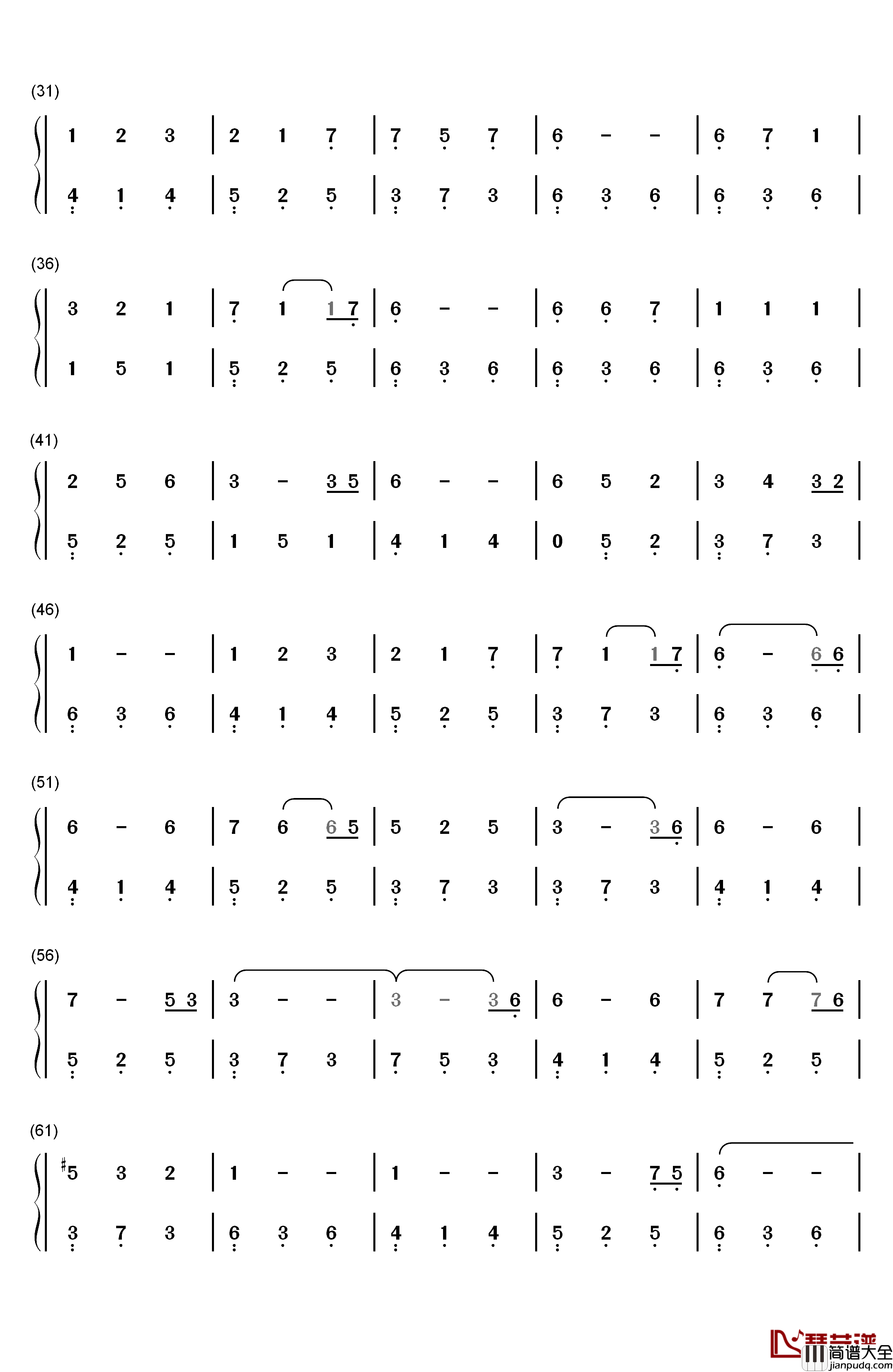 珍惜钢琴简谱_数字双手_李宇春