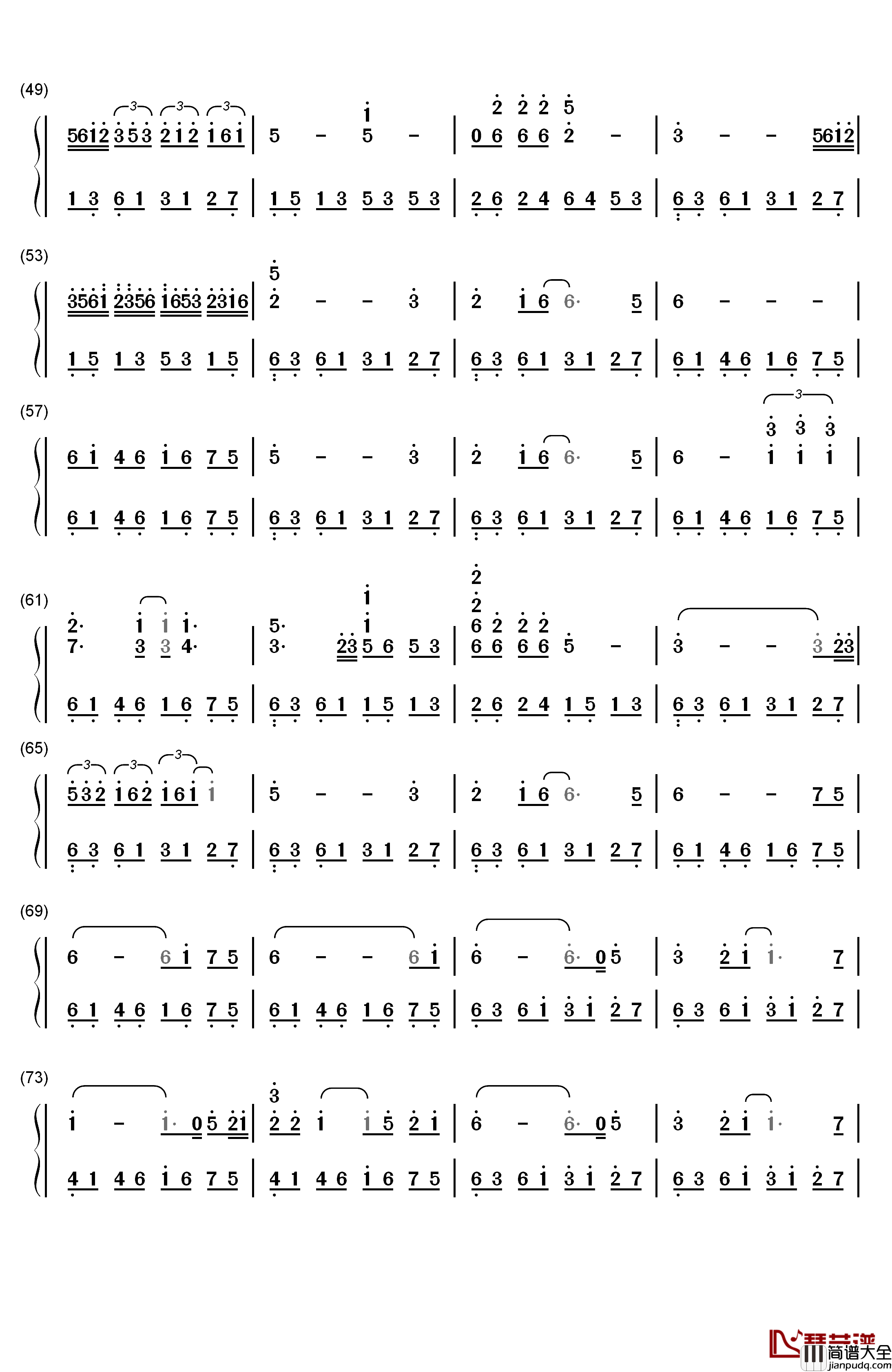 欧塔妃钢琴简谱_数字双手_班得瑞