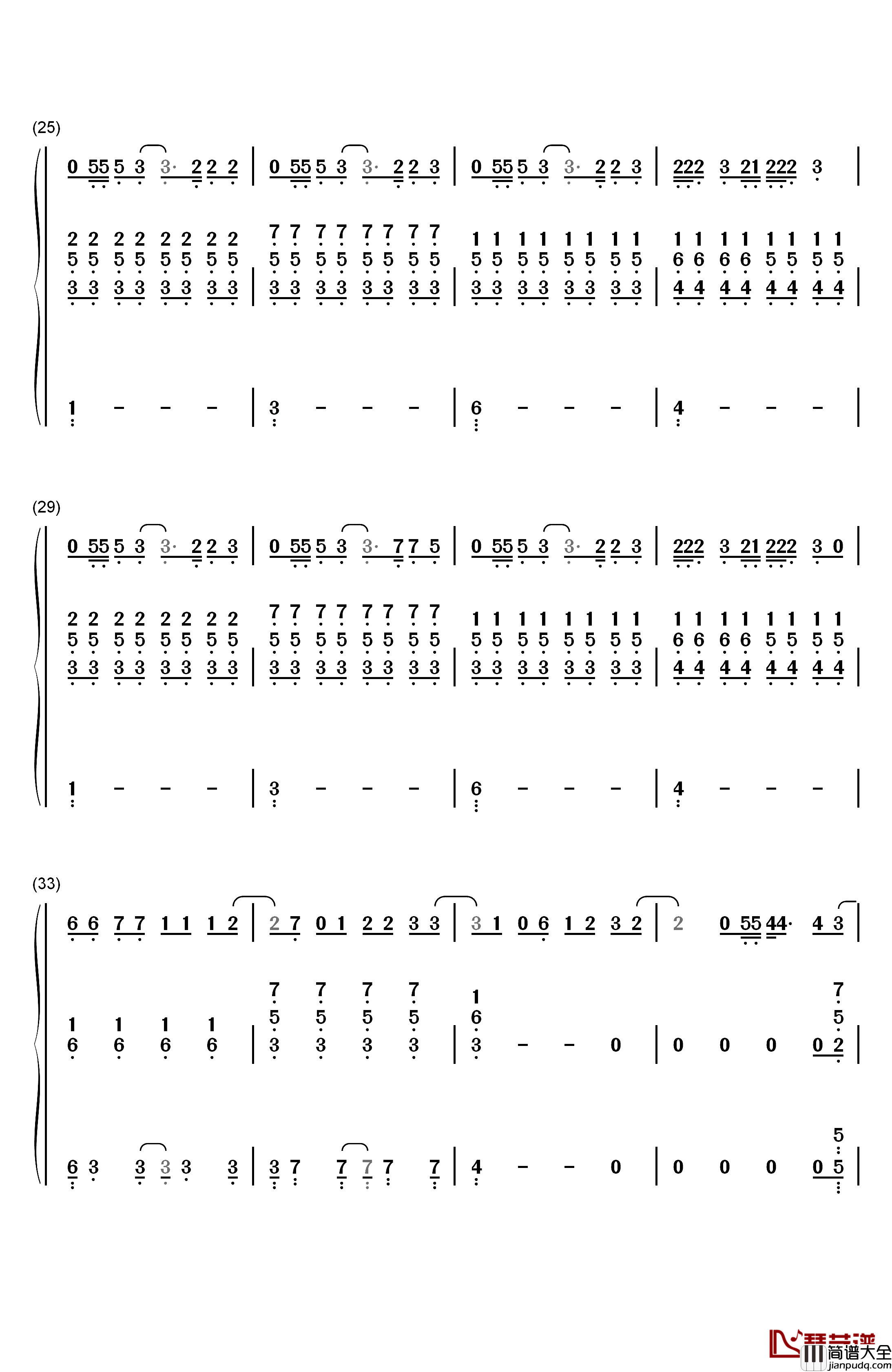 倒数钢琴简谱_数字双手_邓紫棋