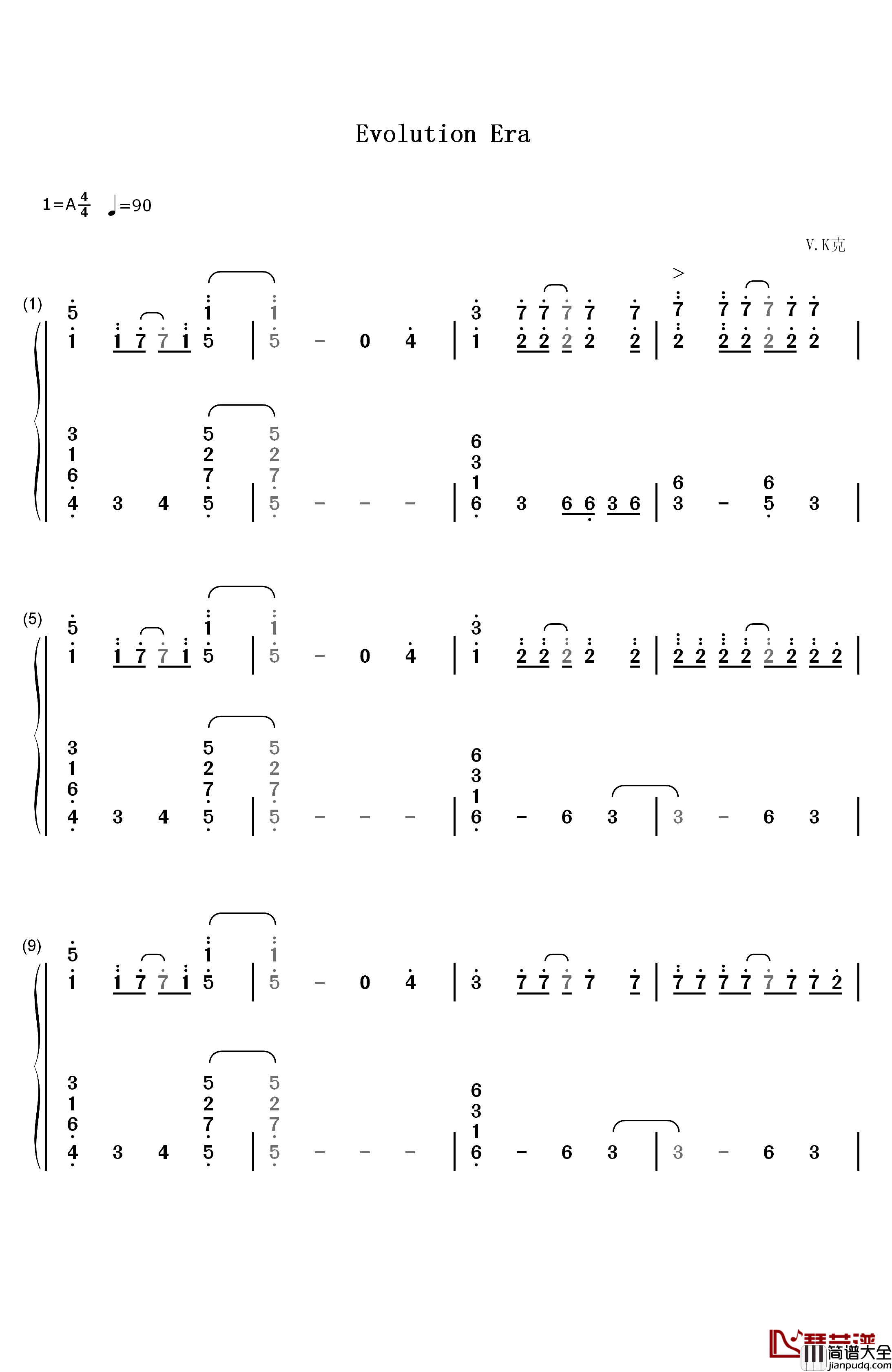 Evolution_Era钢琴简谱_数字双手_V.K克