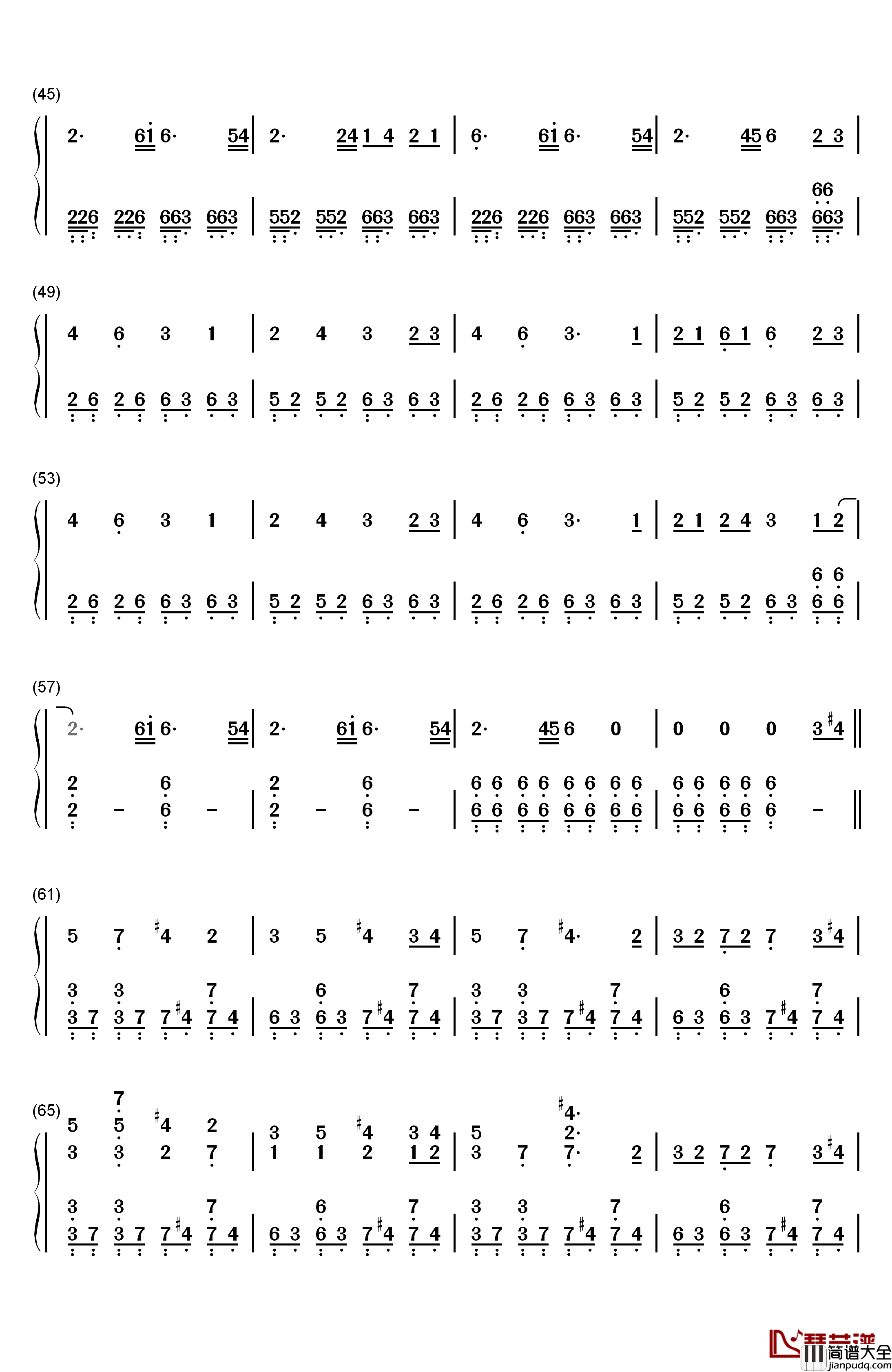 中国话钢琴简谱_数字双手_S.H.E