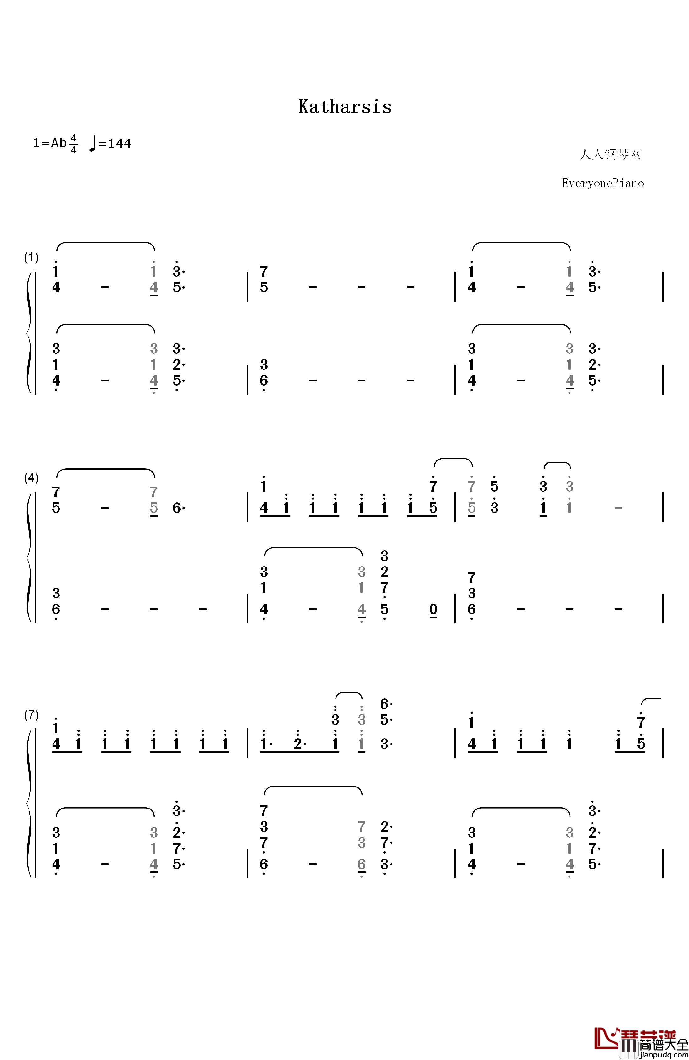 Katharsis钢琴简谱_数字双手_TK_from_凛冽时雨