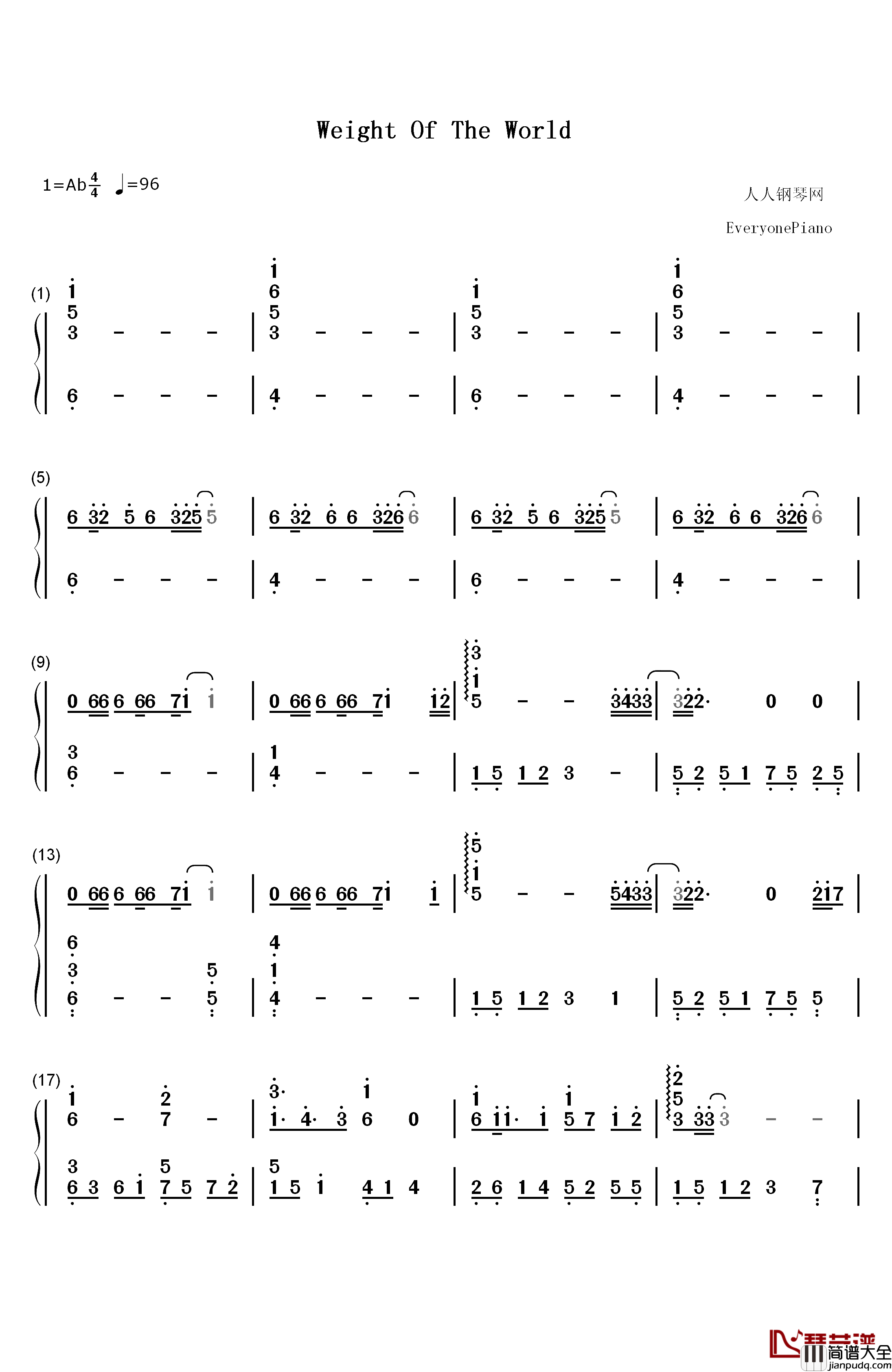 Weight_of_the_World钢琴简谱_数字双手_MONACA