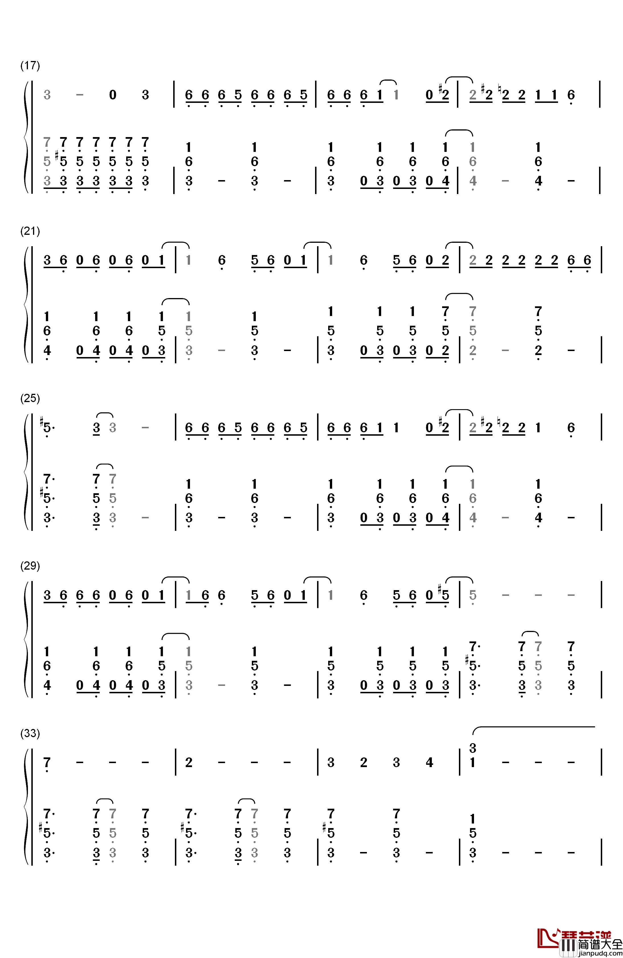 白い雪のプリンセスは钢琴简谱_数字双手_初音未来