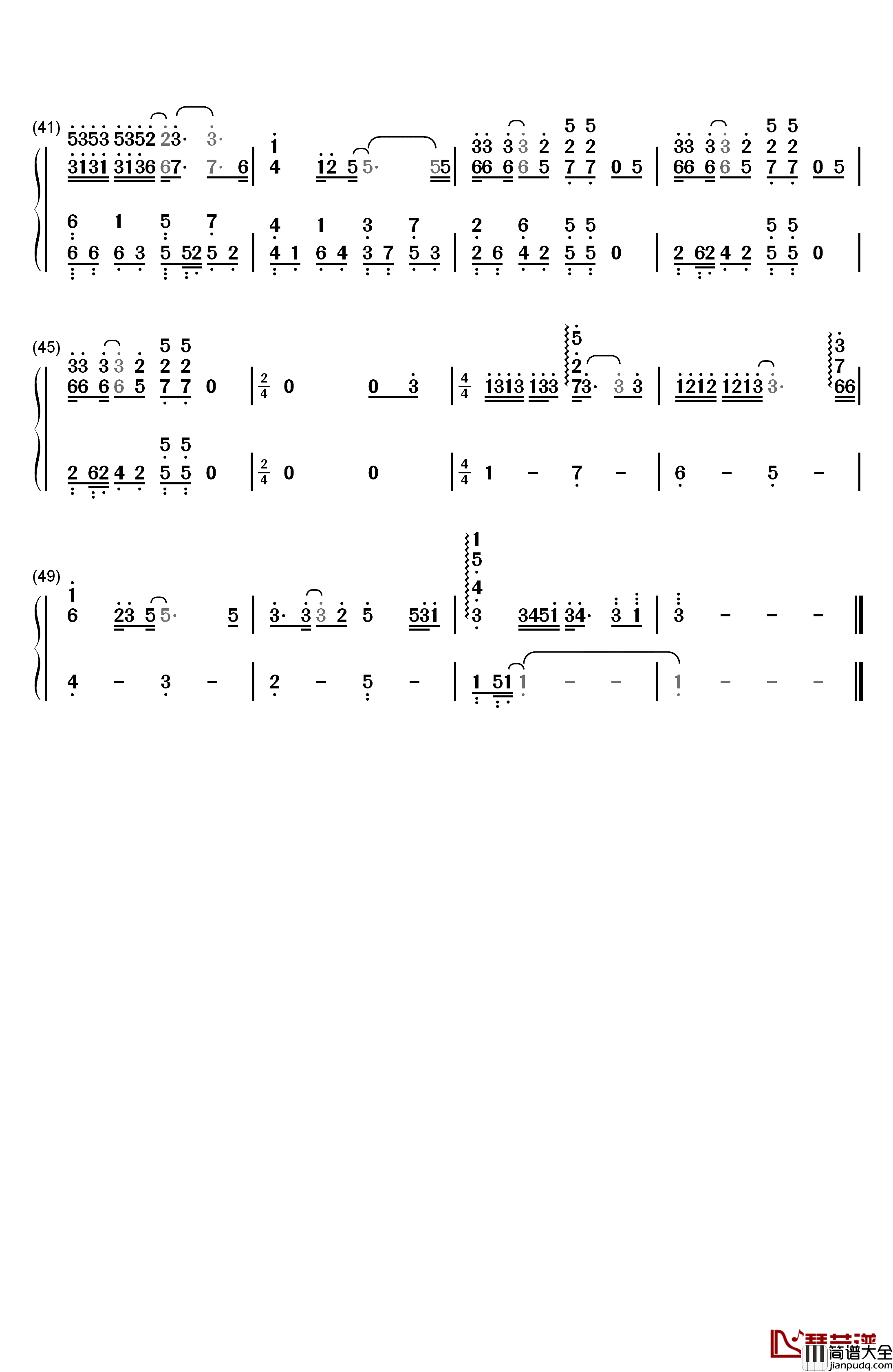 浪子回头钢琴简谱_数字双手_茄子蛋