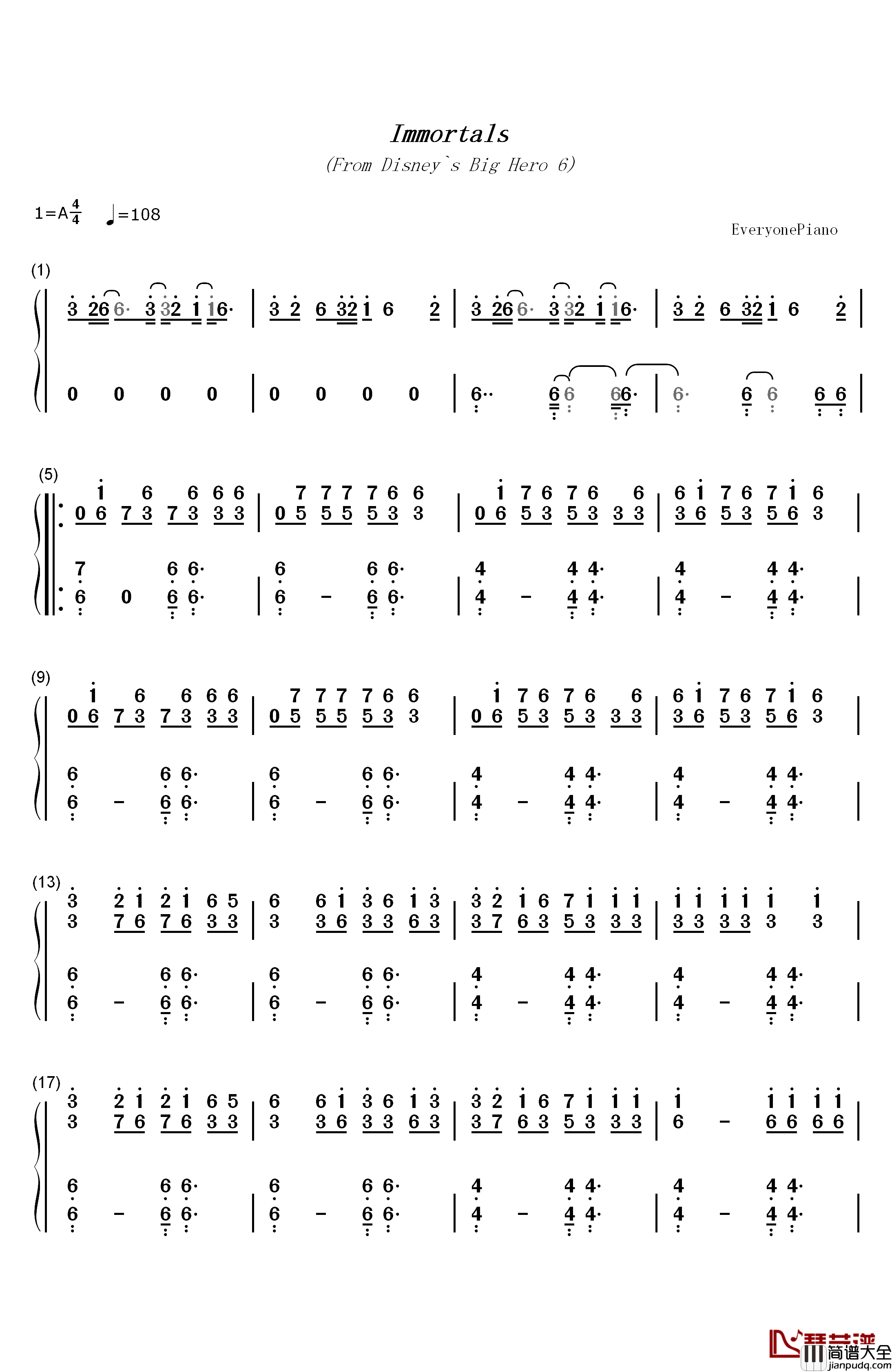 Immortals钢琴简谱_数字双手_Fall_Out_Boy