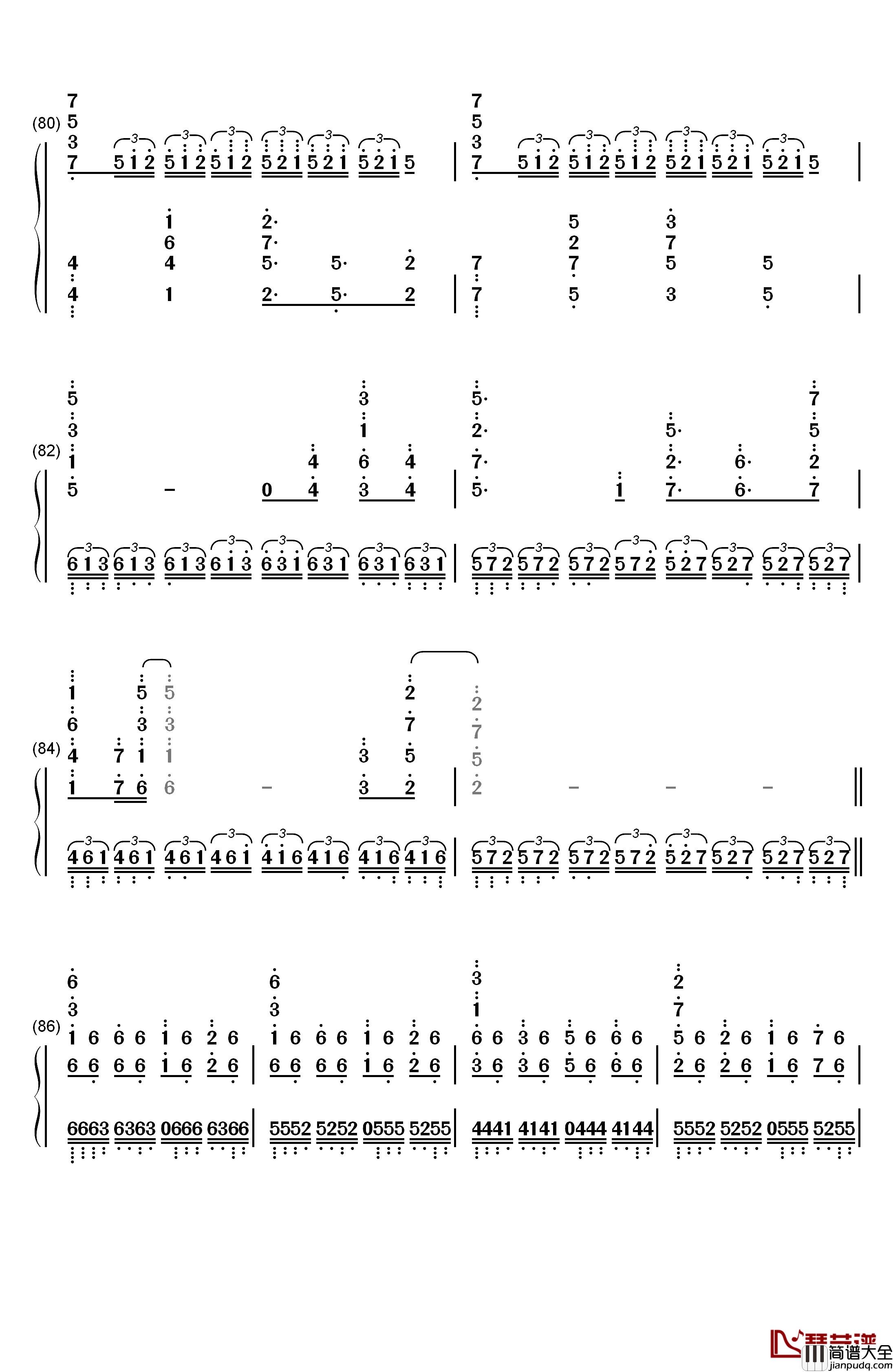 Bios钢琴简谱_数字双手_泽野弘之