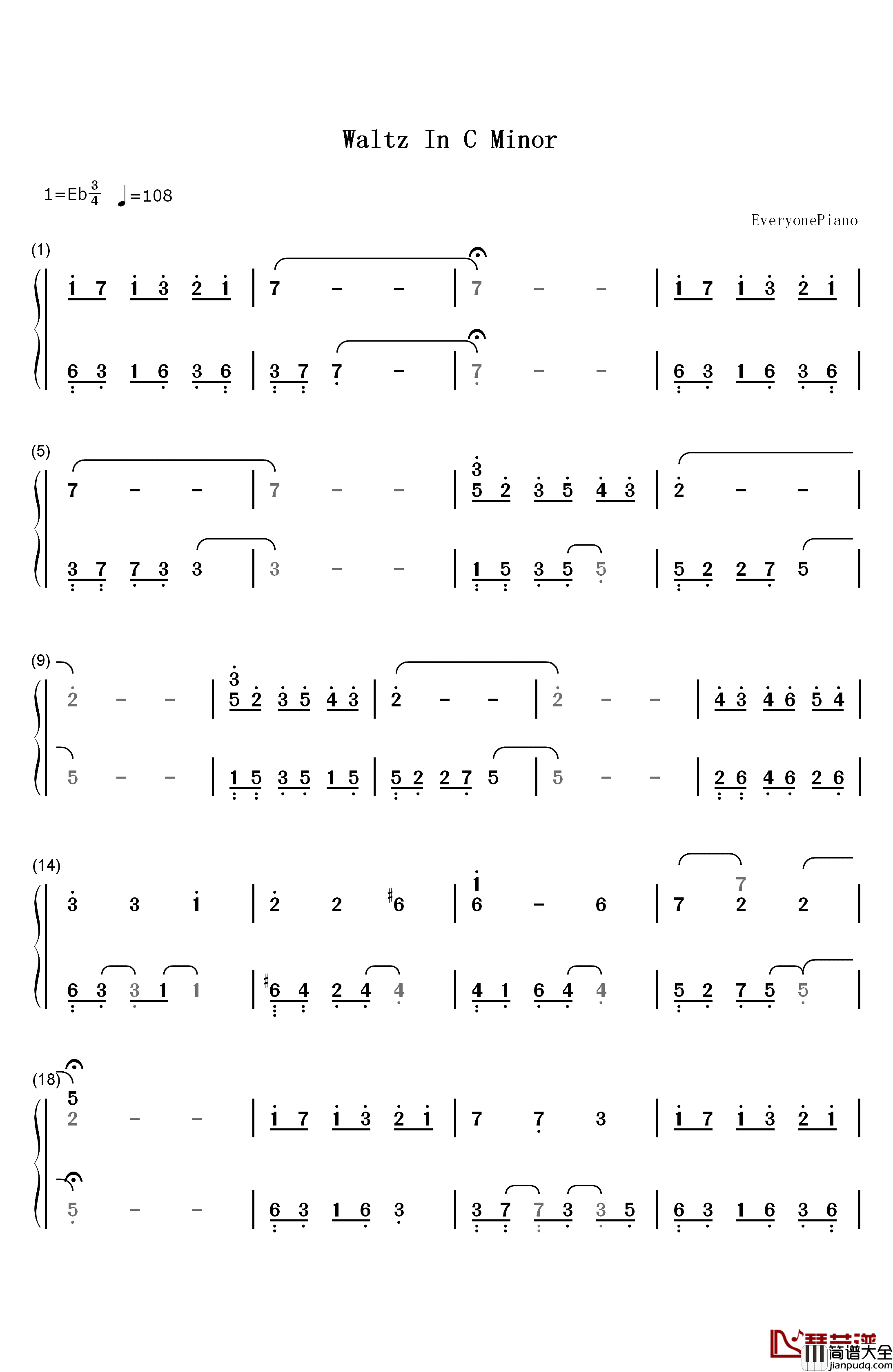 Waltz_In_C_Minor钢琴简谱_数字双手_李闰珉