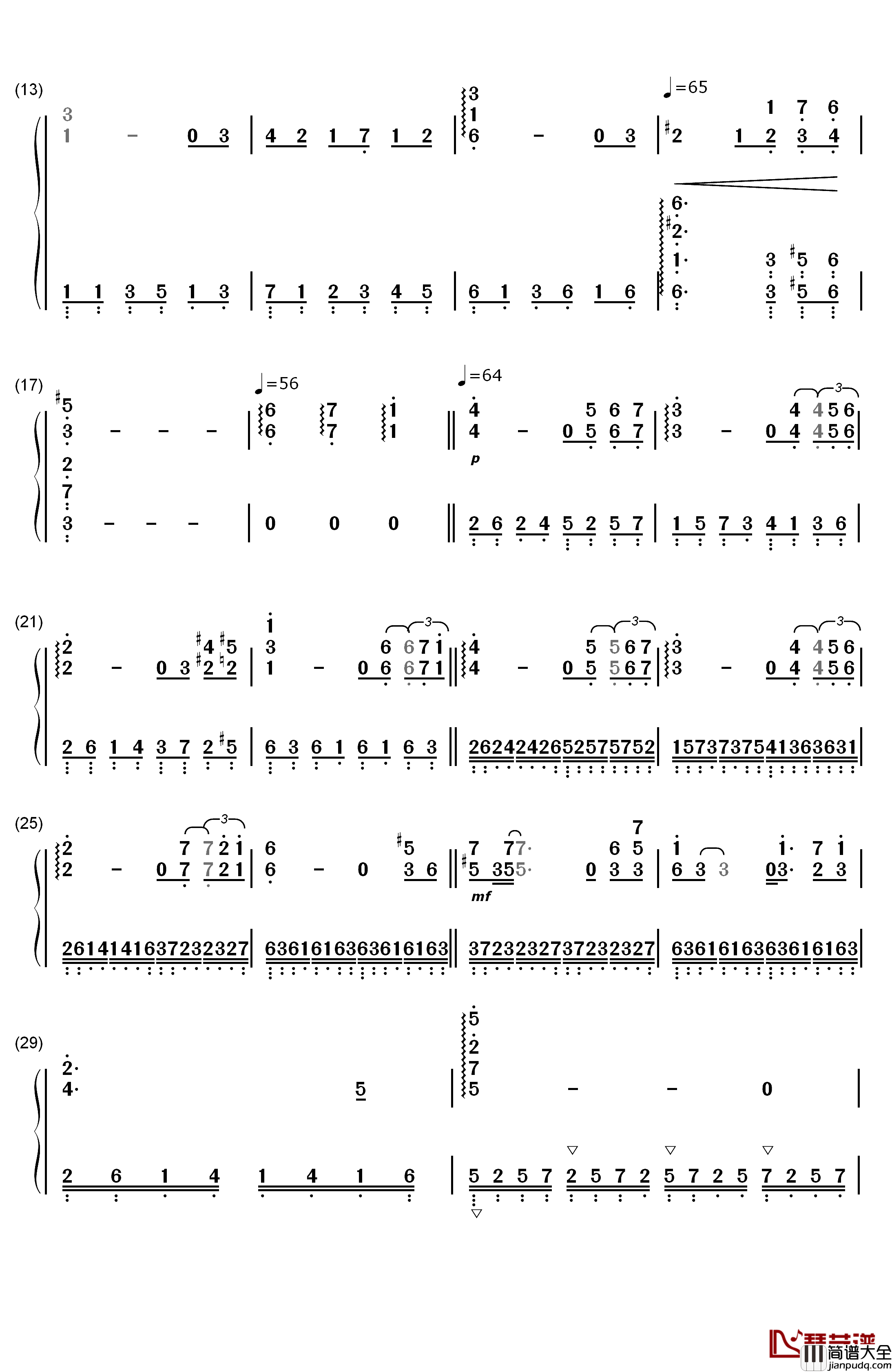 落叶_Les_Feuilles_Mortes钢琴简谱_数字双手_理查德克莱德曼