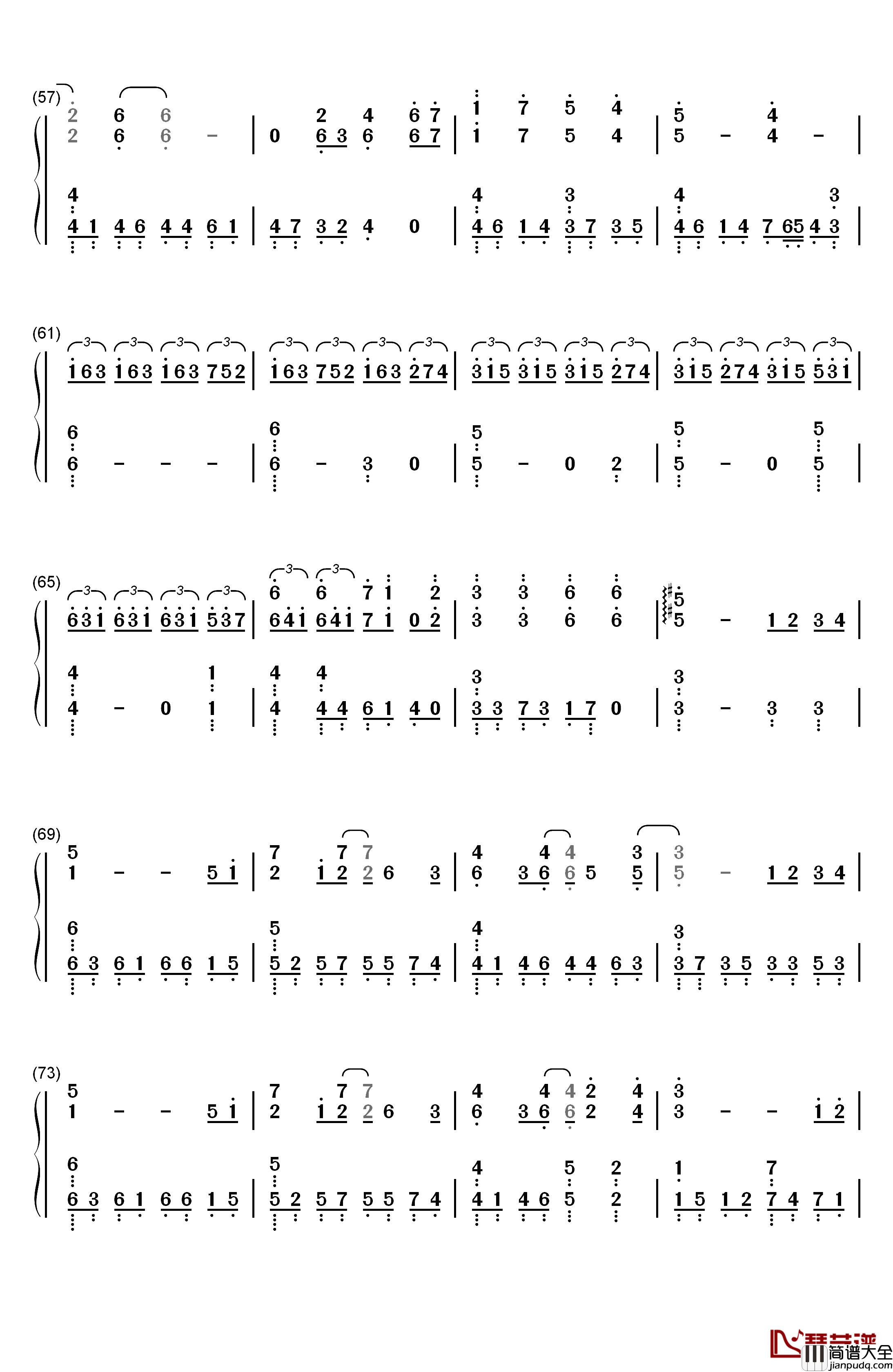 化蝶钢琴简谱_数字双手_何韵诗