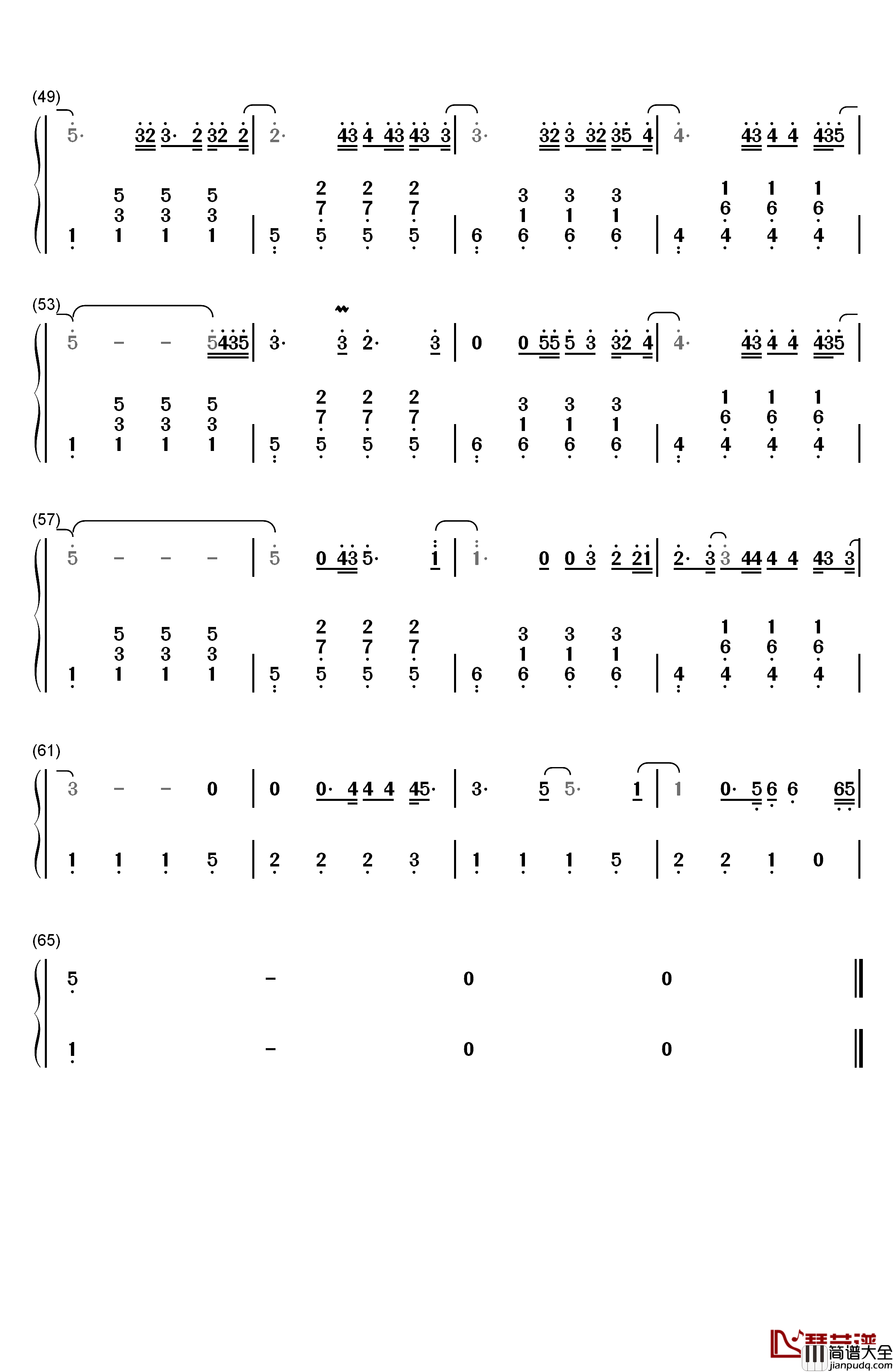 鹿_Be_Free钢琴简谱_数字双手_尚雯婕