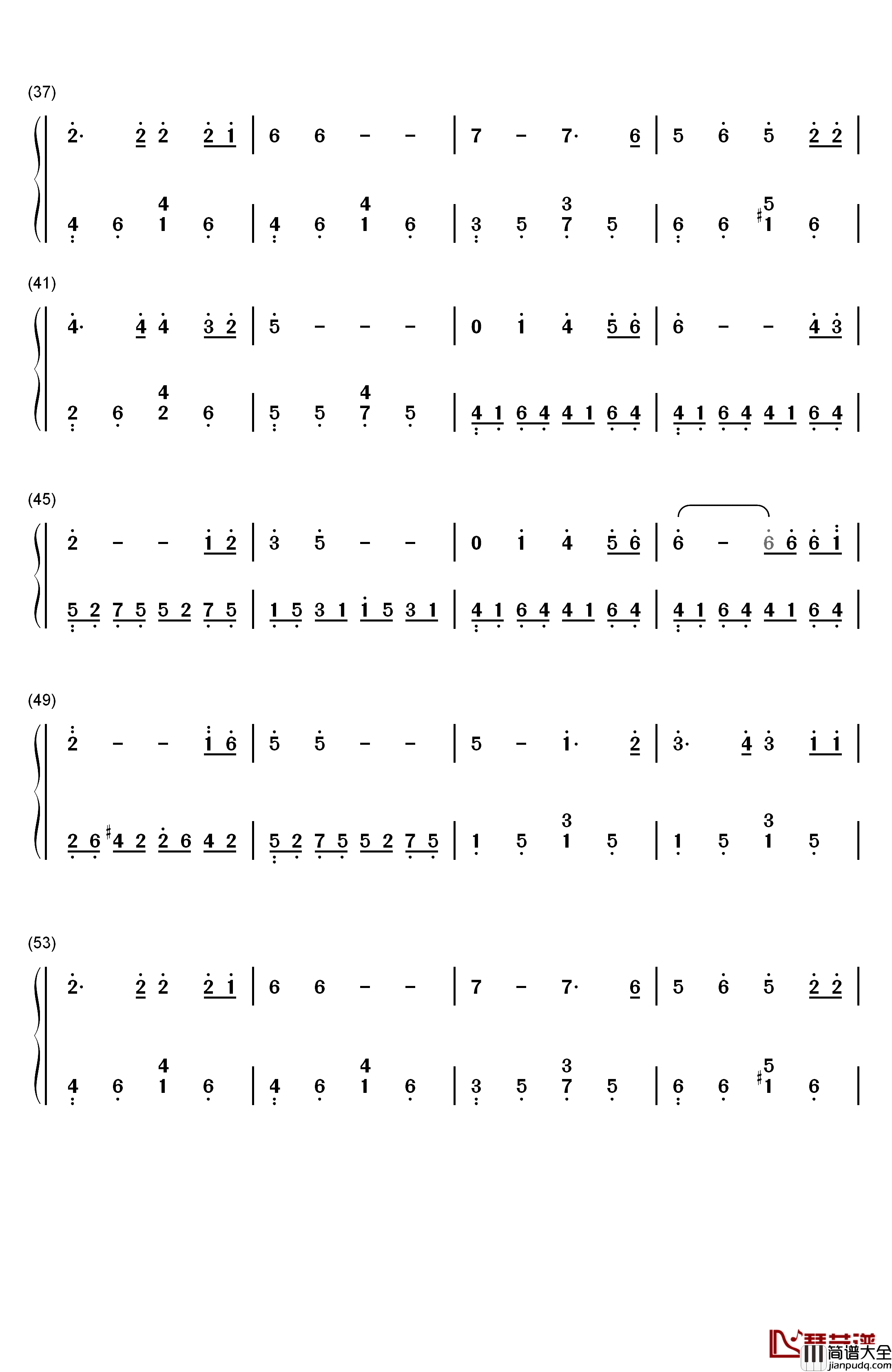 同一首歌钢琴简谱_数字双手_毛阿敏