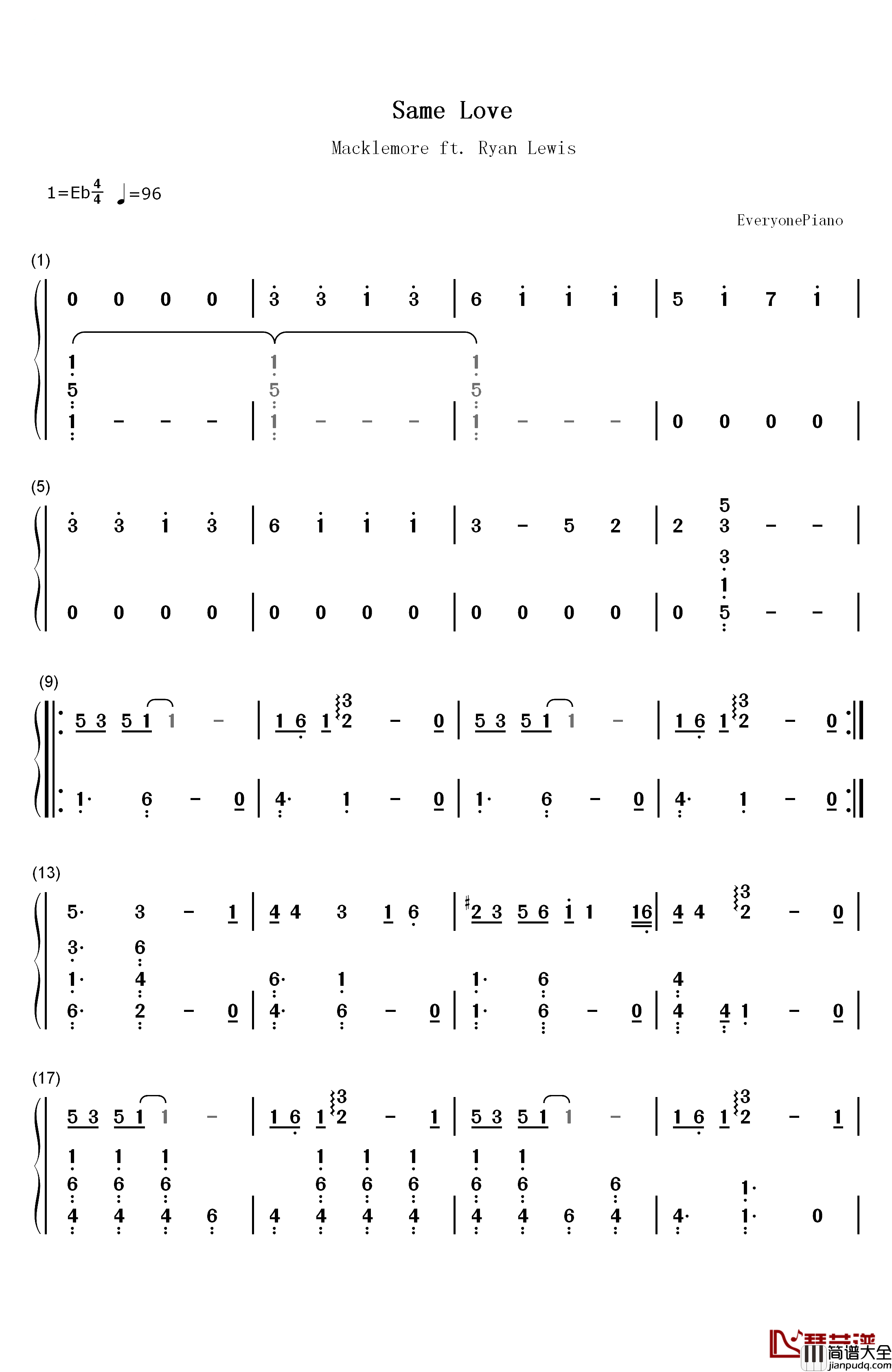 Same_Love钢琴简谱_数字双手_Macklemore_&_Ryan_Lewis