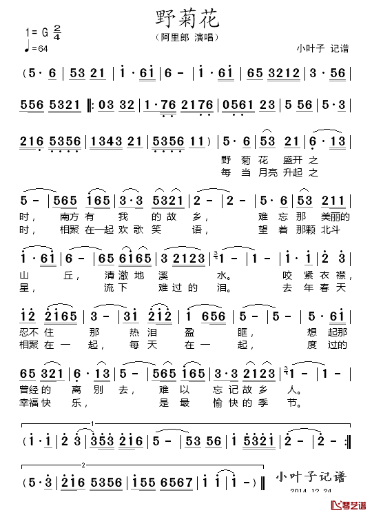 野菊花简谱_阿里郎演唱