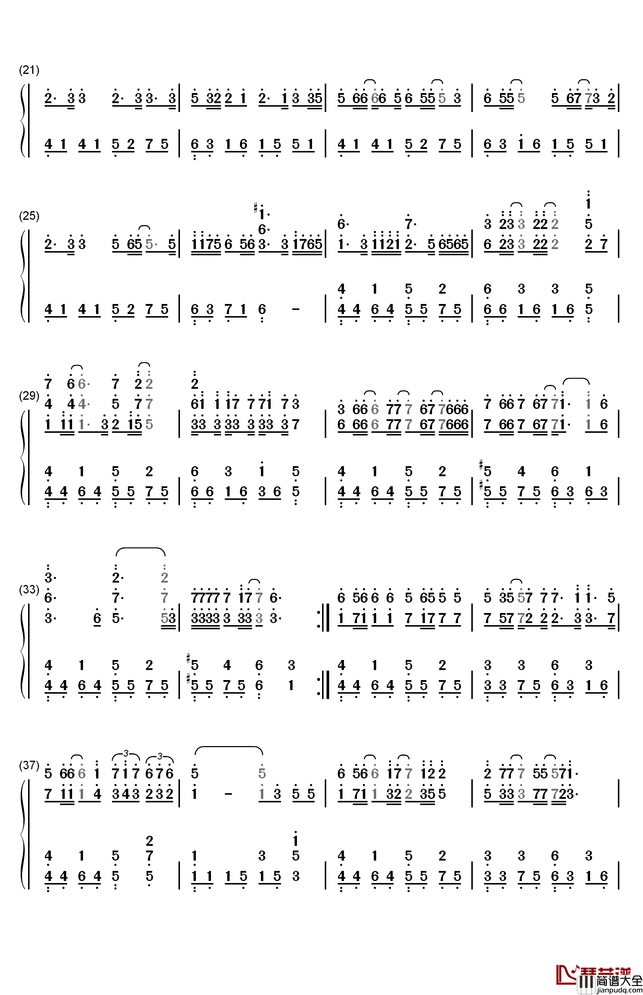 草木钢琴简谱_数字双手_若以止白