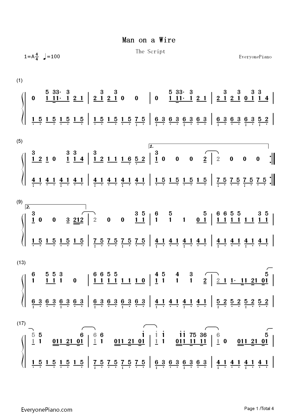 Man_on_a_Wire钢琴简谱_数字双手_The_Script