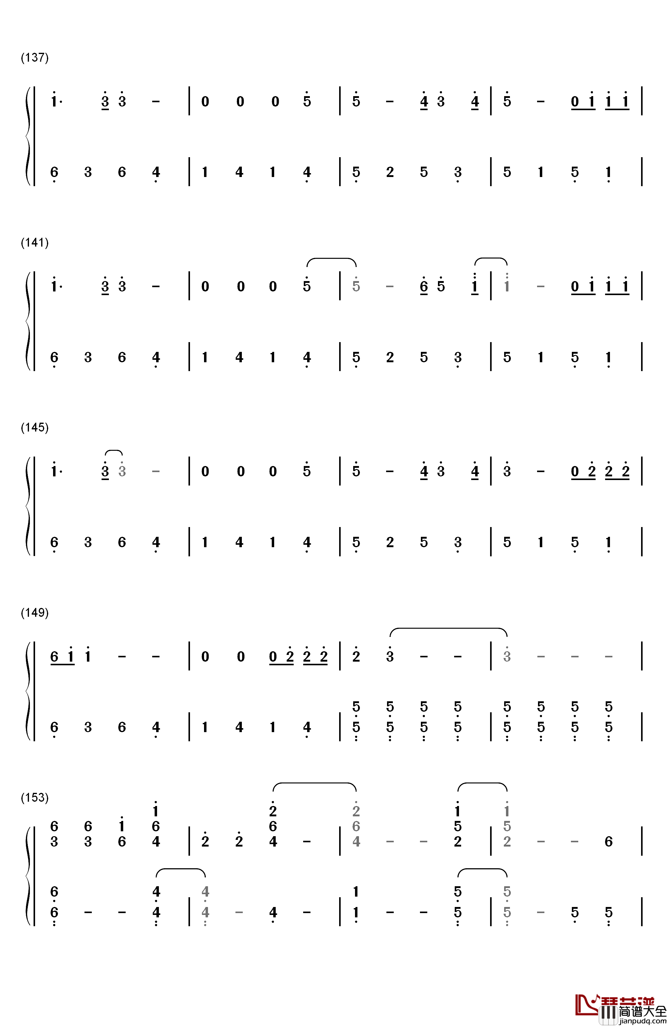 Hello钢琴简谱_数字双手_Adele