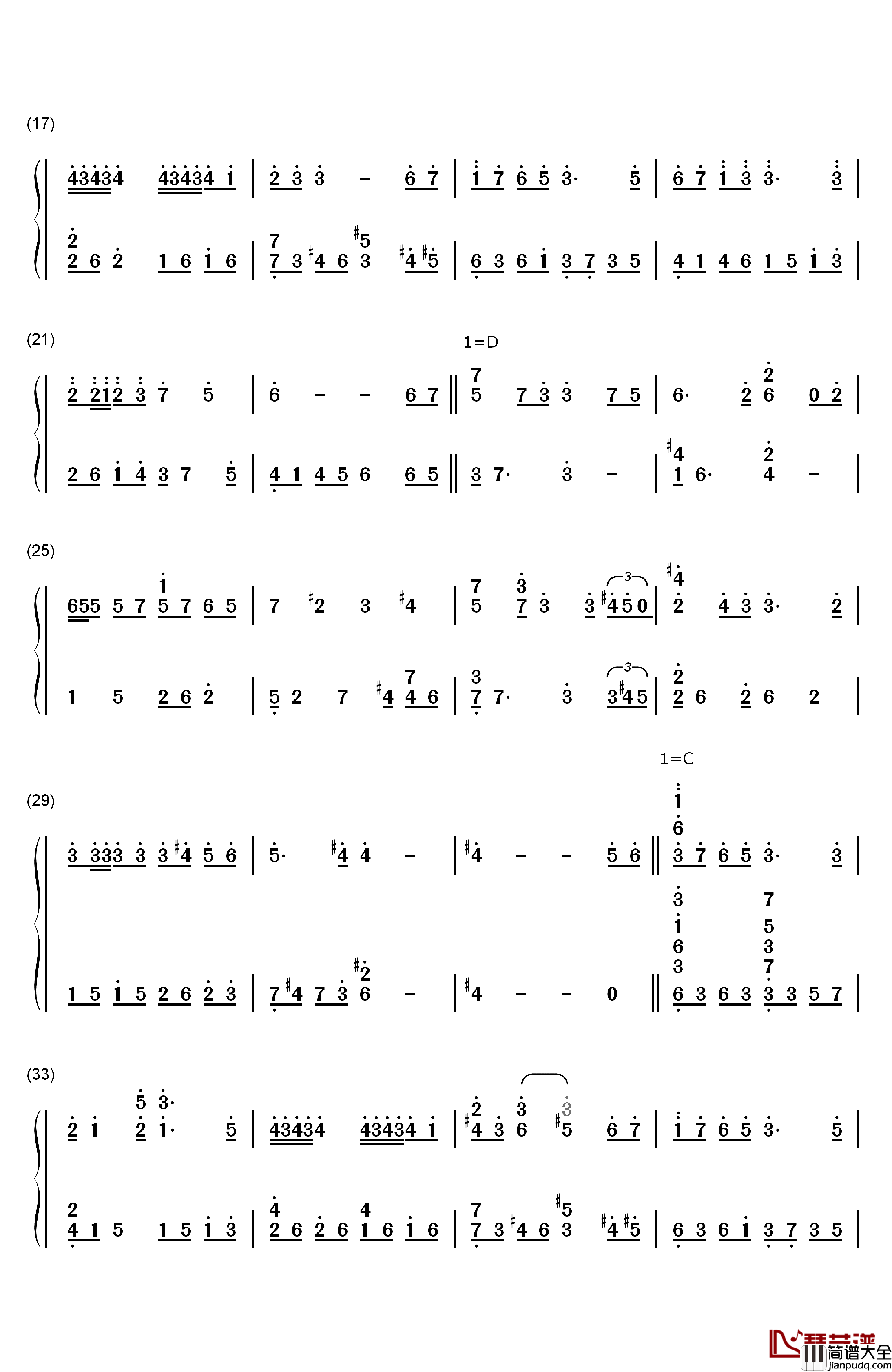 随风而逝钢琴简谱_数字双手_朴正焕