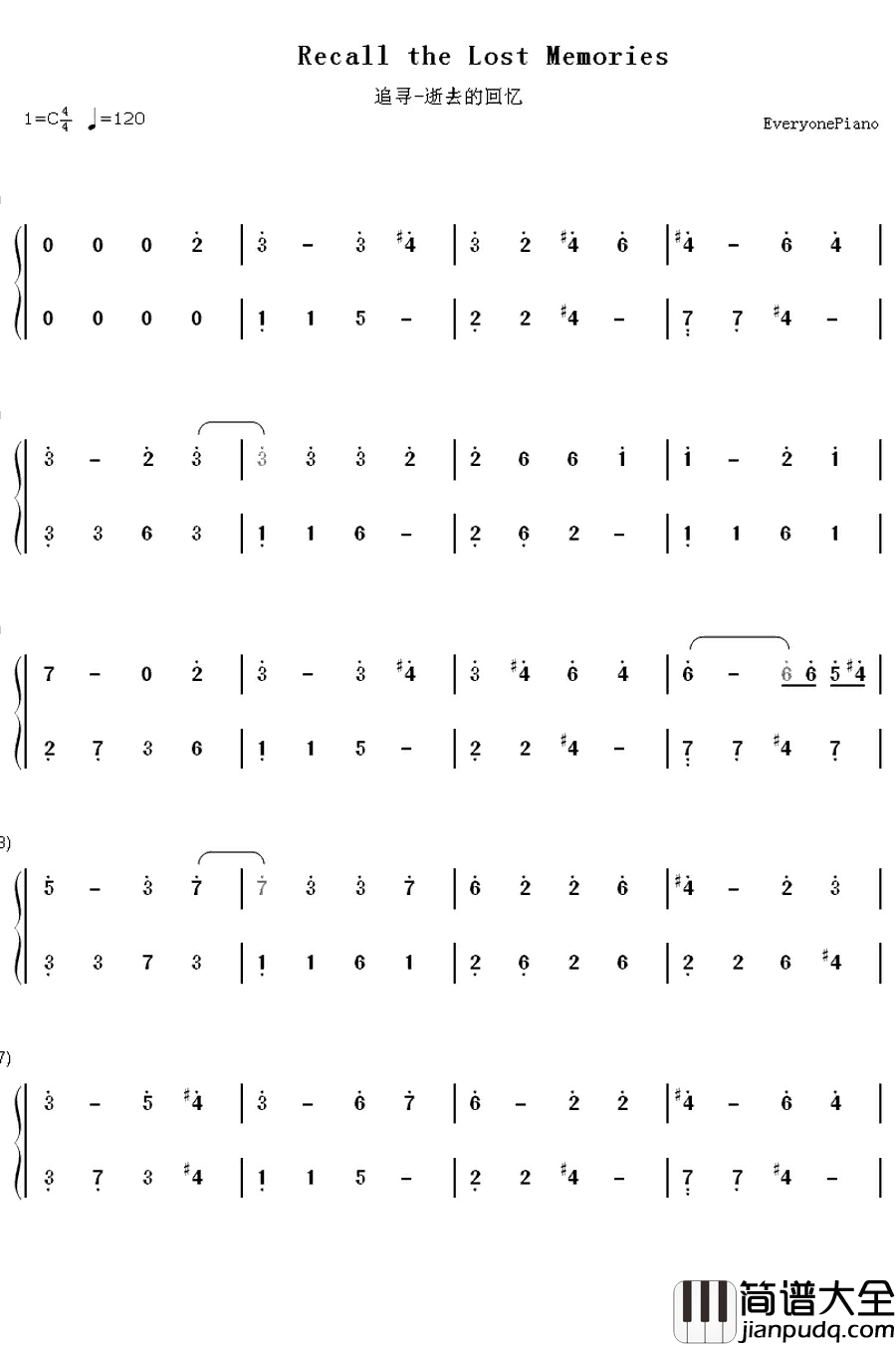 追寻钢琴简谱_数字双手_Music゛◆伤逝ゝ