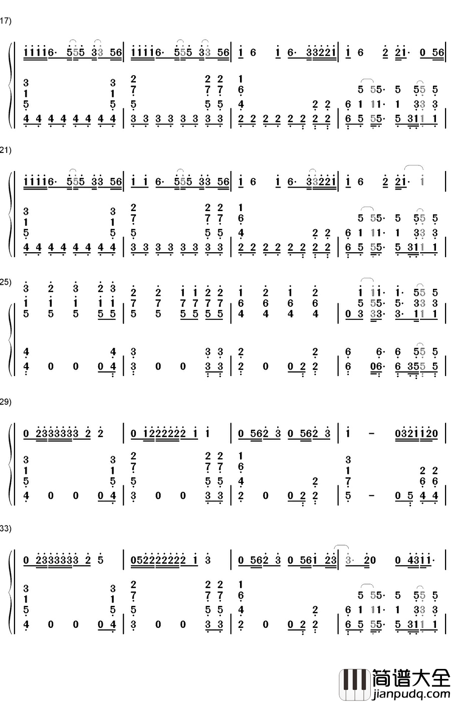 XOXO钢琴简谱_数字双手_EXO