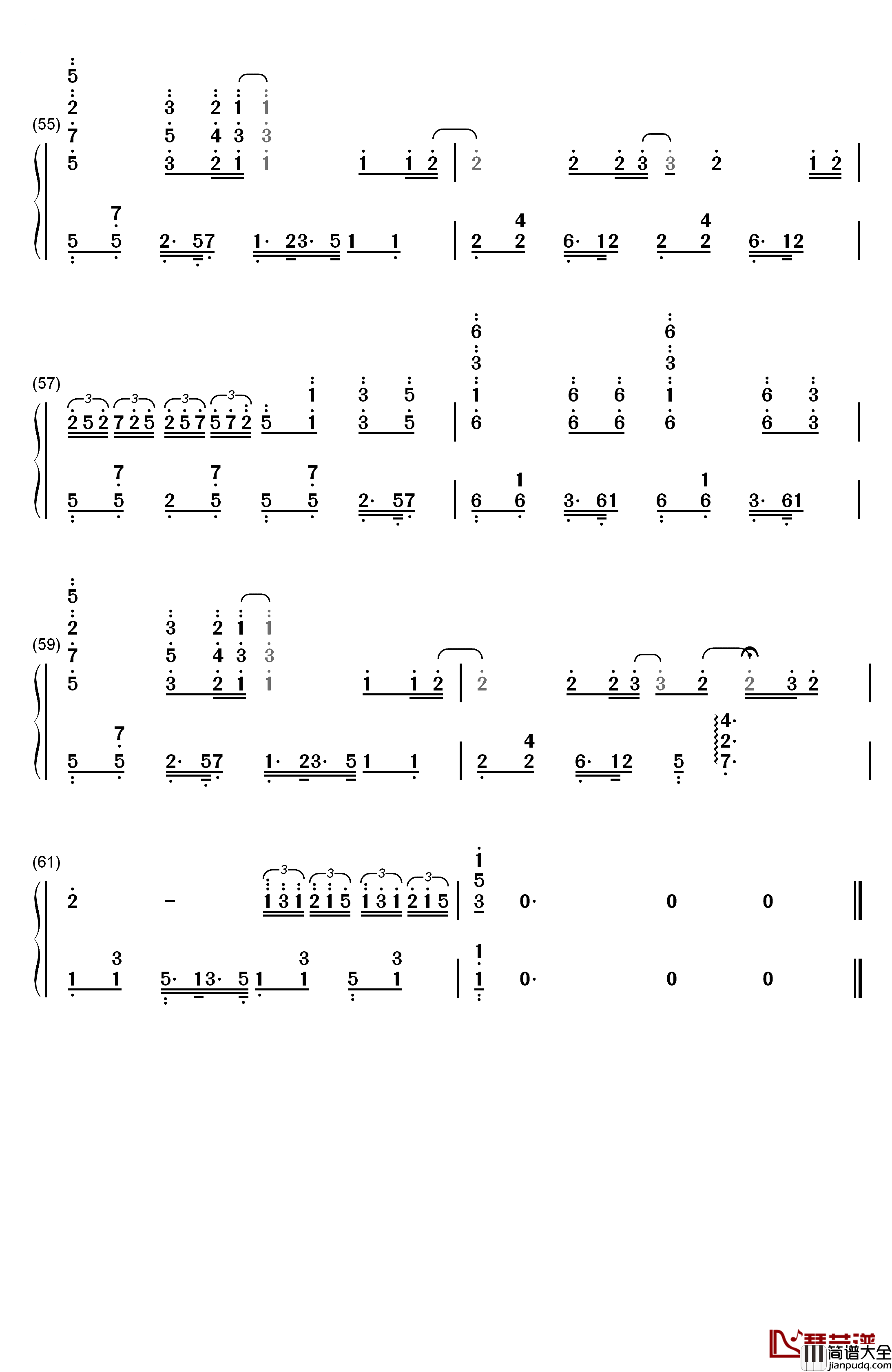 张三的歌钢琴简谱_数字双手_蔡琴