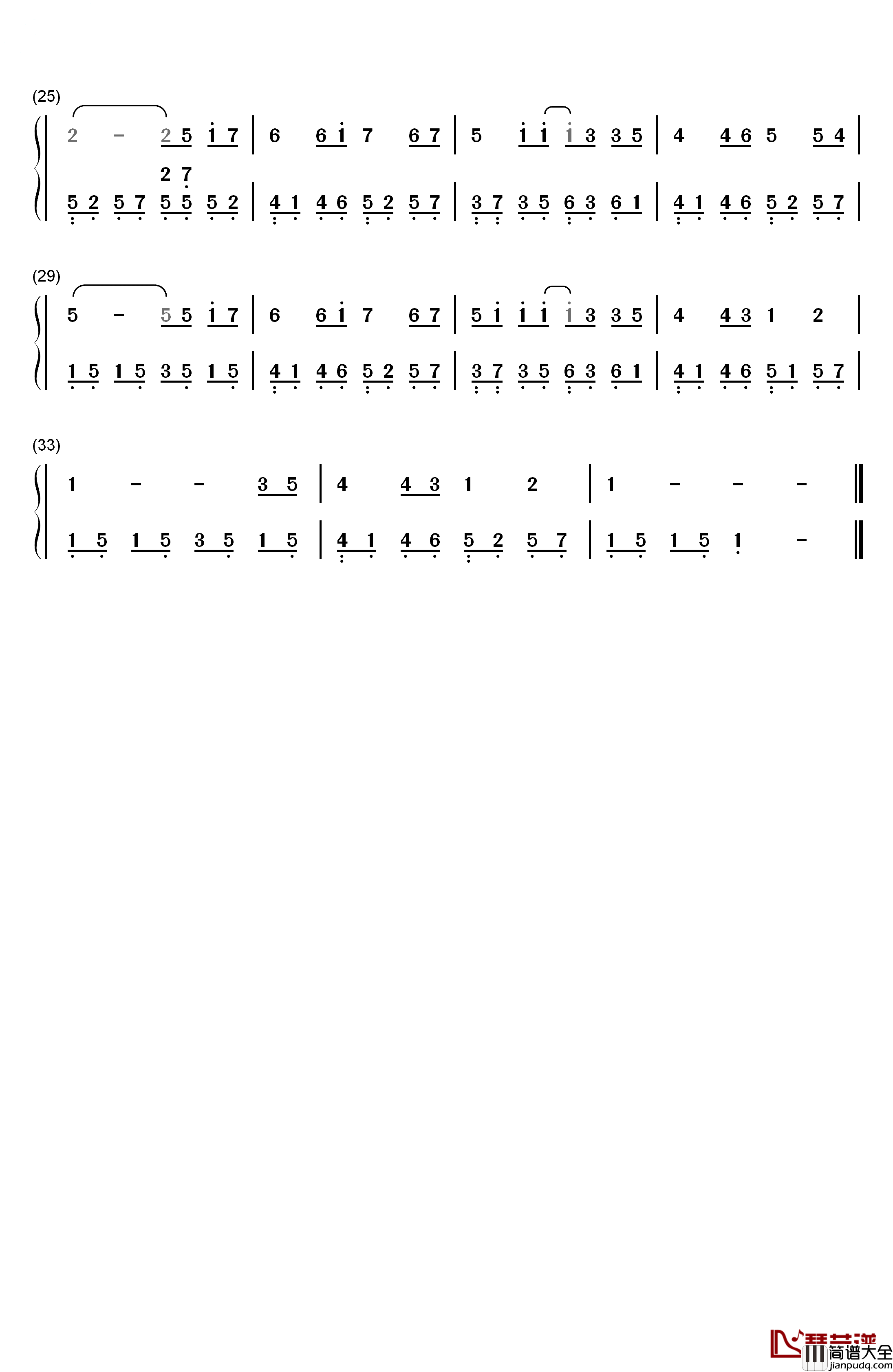 甜甜的钢琴简谱_数字双手_周杰伦