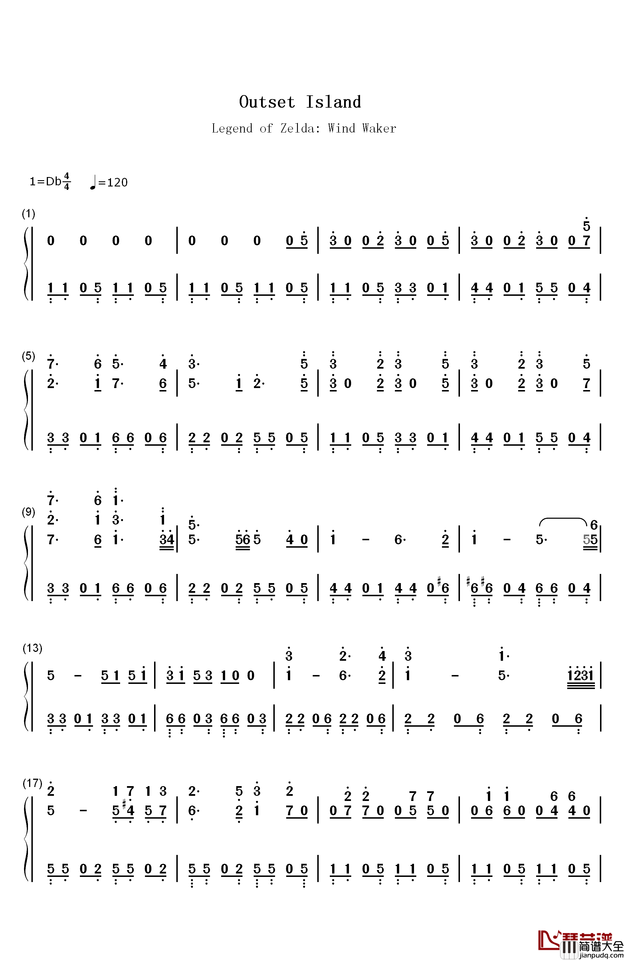 Outset_Island钢琴简谱_数字双手_永田権太