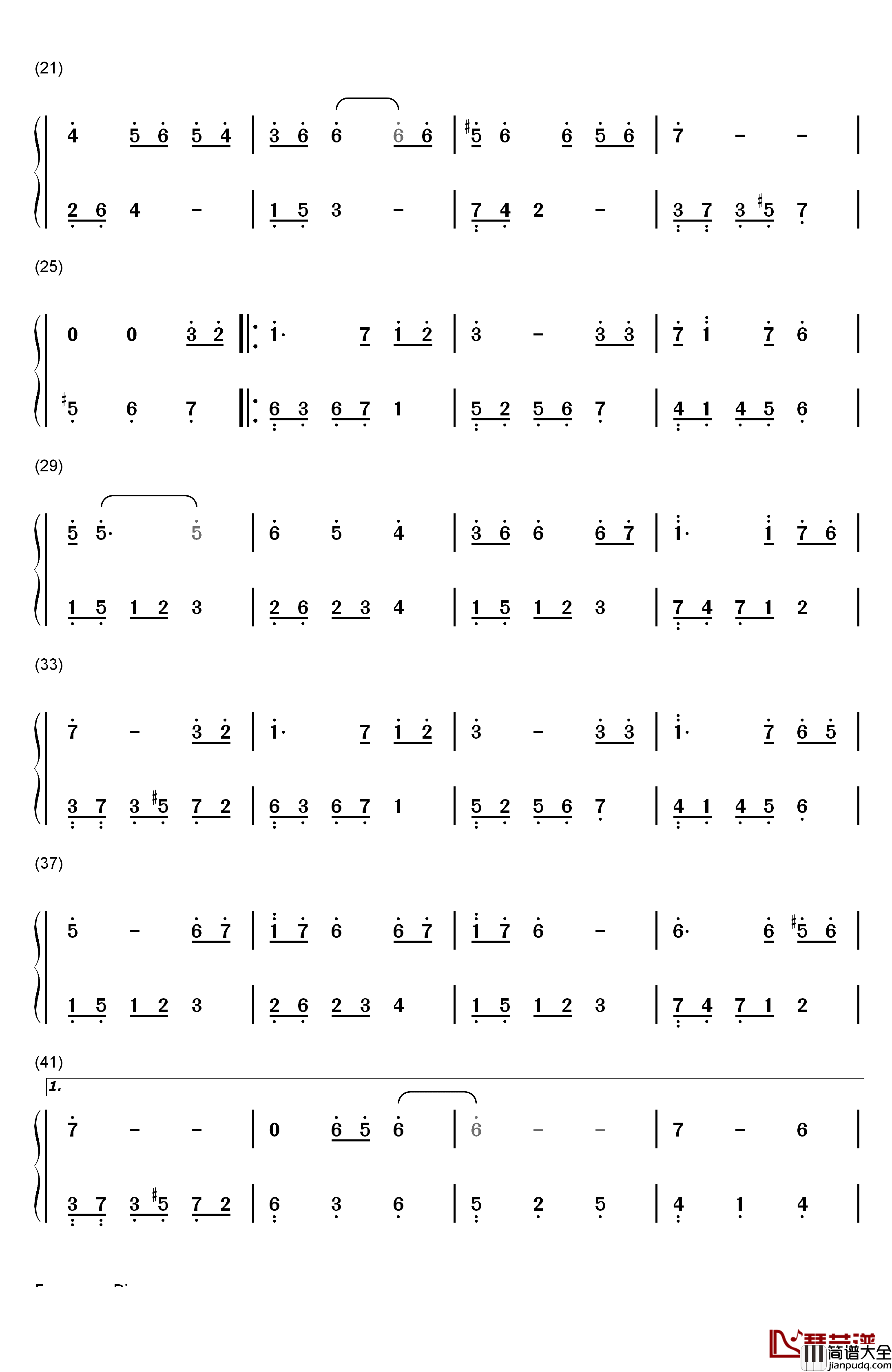 想念_想念你钢琴简谱_数字双手_黄致列