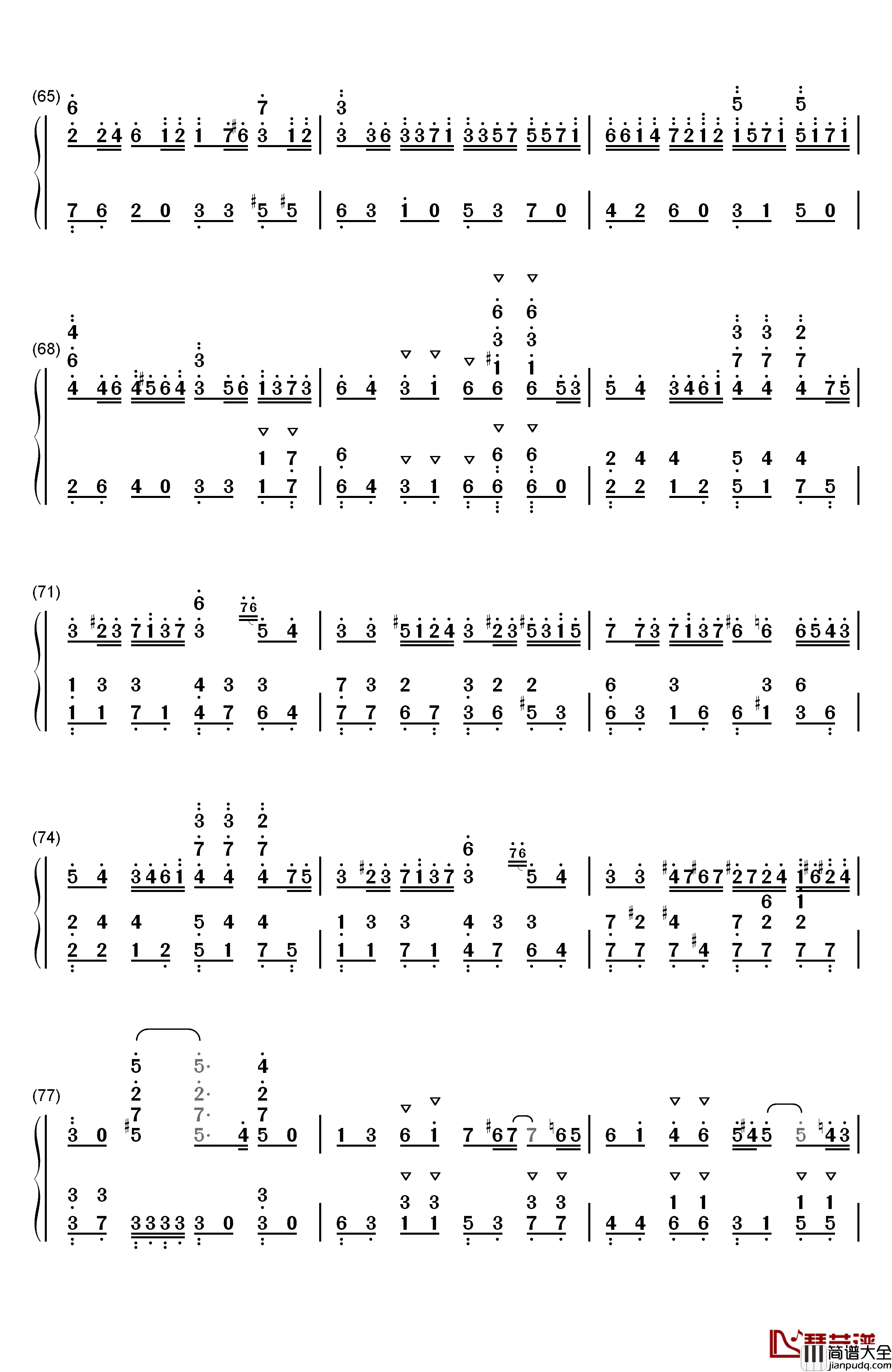 君往何处钢琴简谱_数字双手_M2U