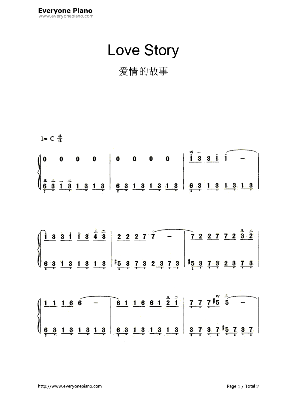 爱情的故事（Love_Story）钢琴简谱_数字双手_Andy_Williams