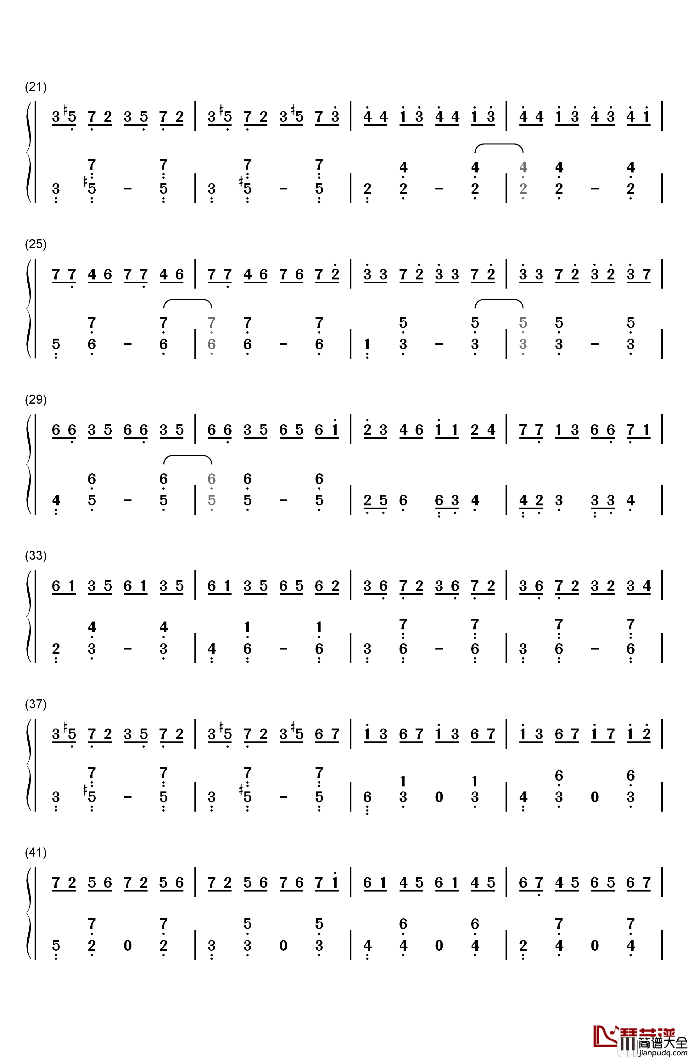 几度枫红钢琴简谱_数字双手_林海