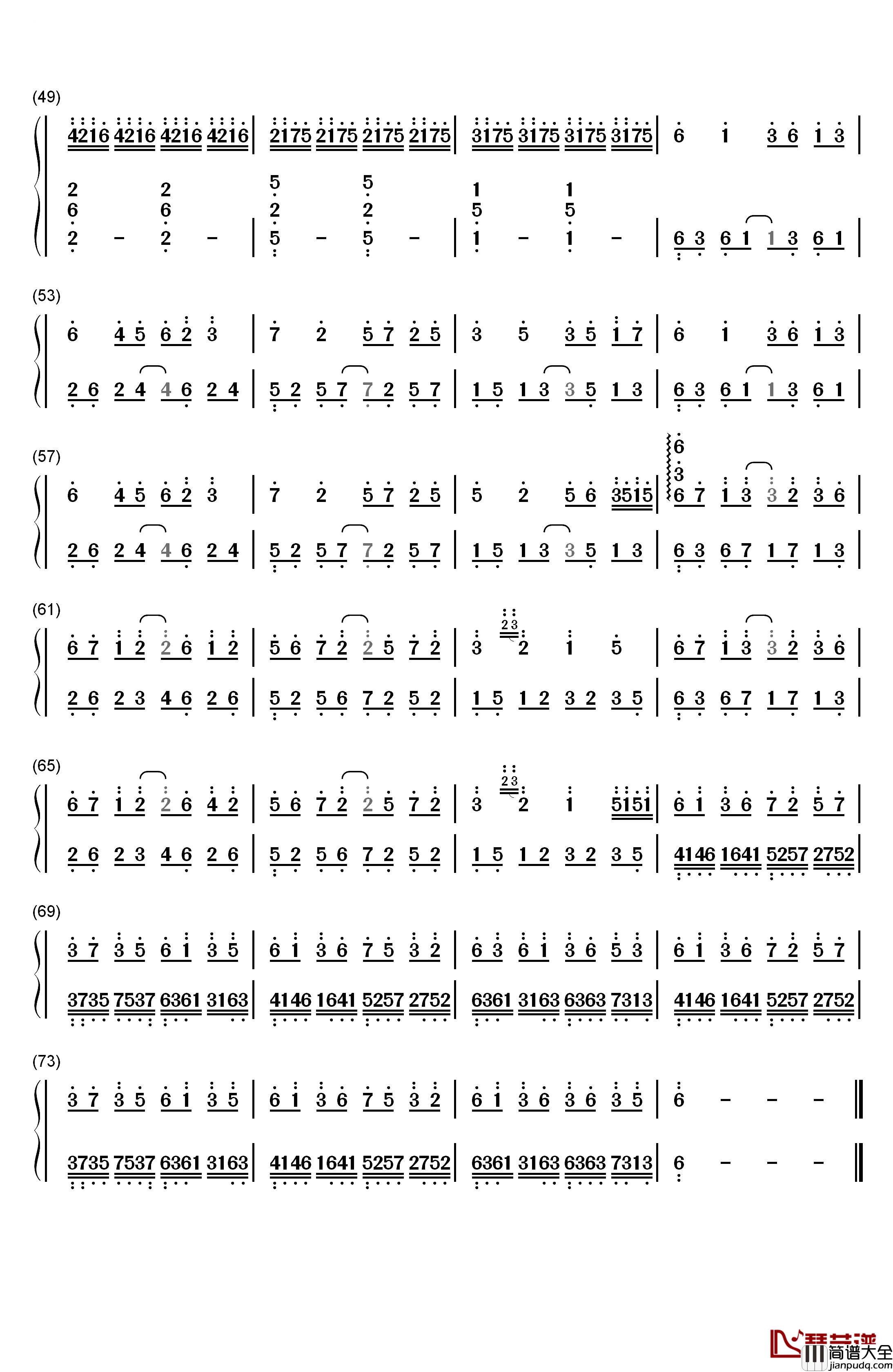 初天雫铃钢琴简谱_数字双手_初学者_