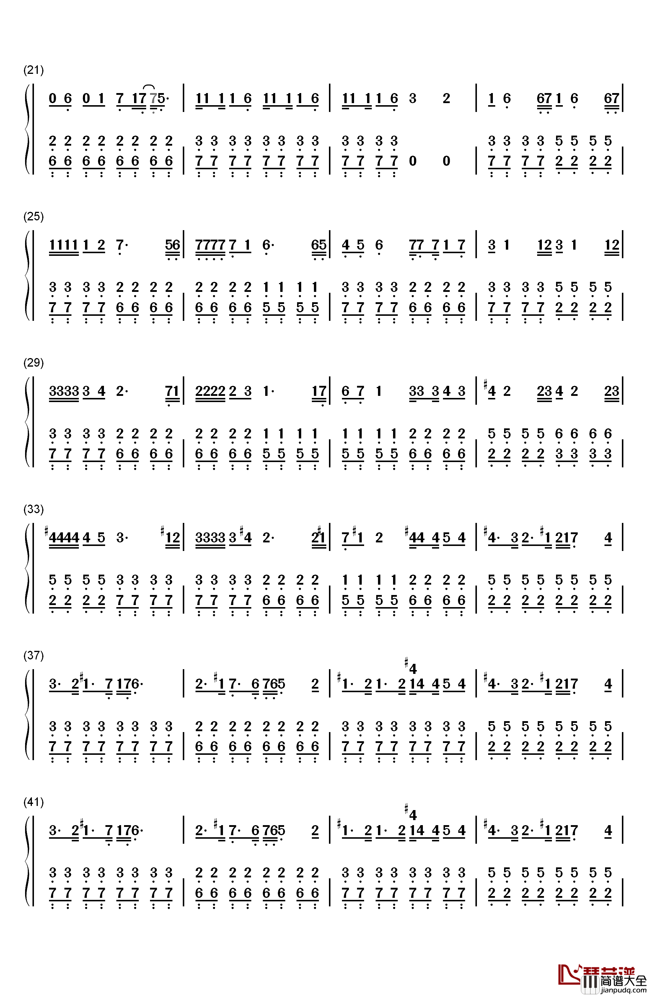 烦恼歌钢琴简谱_数字双手_张学友