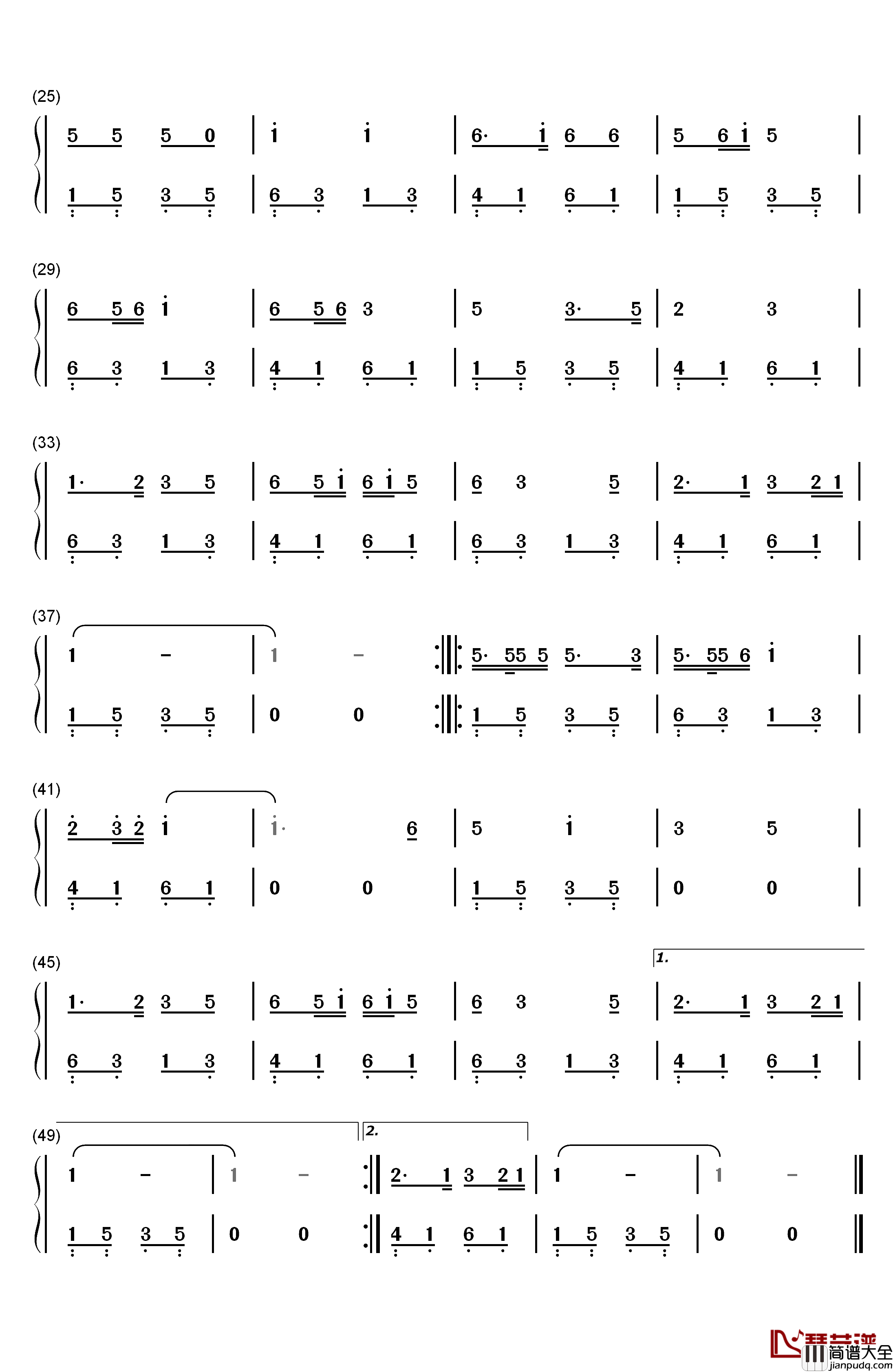 草原之夜钢琴简谱_数字双手_刀郎