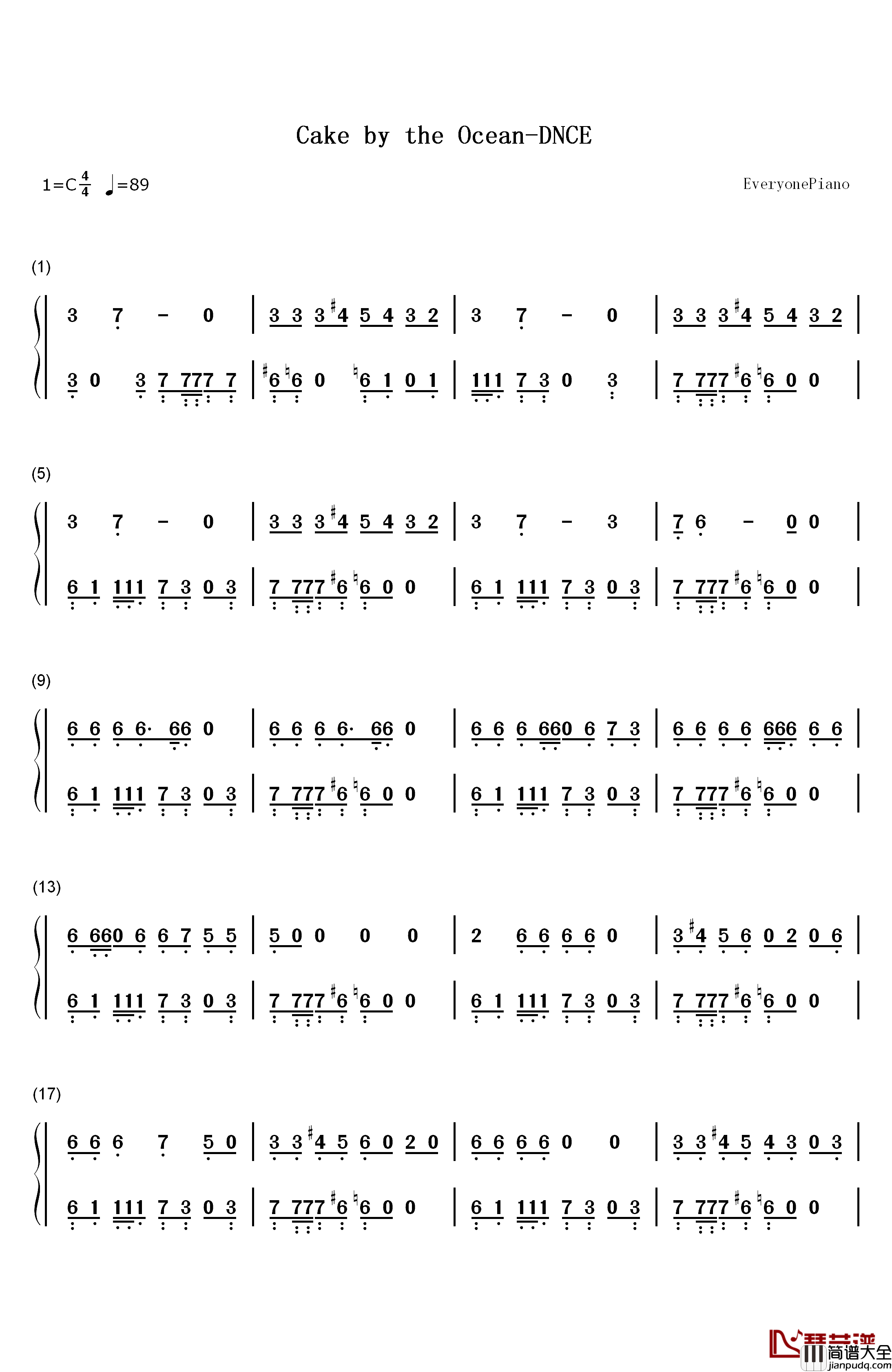 Cake_by_the_Ocean钢琴简谱_数字双手_DNCE