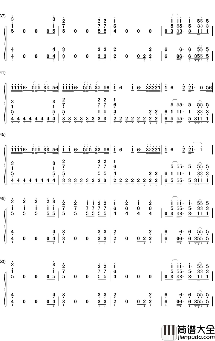 XOXO钢琴简谱_数字双手_EXO